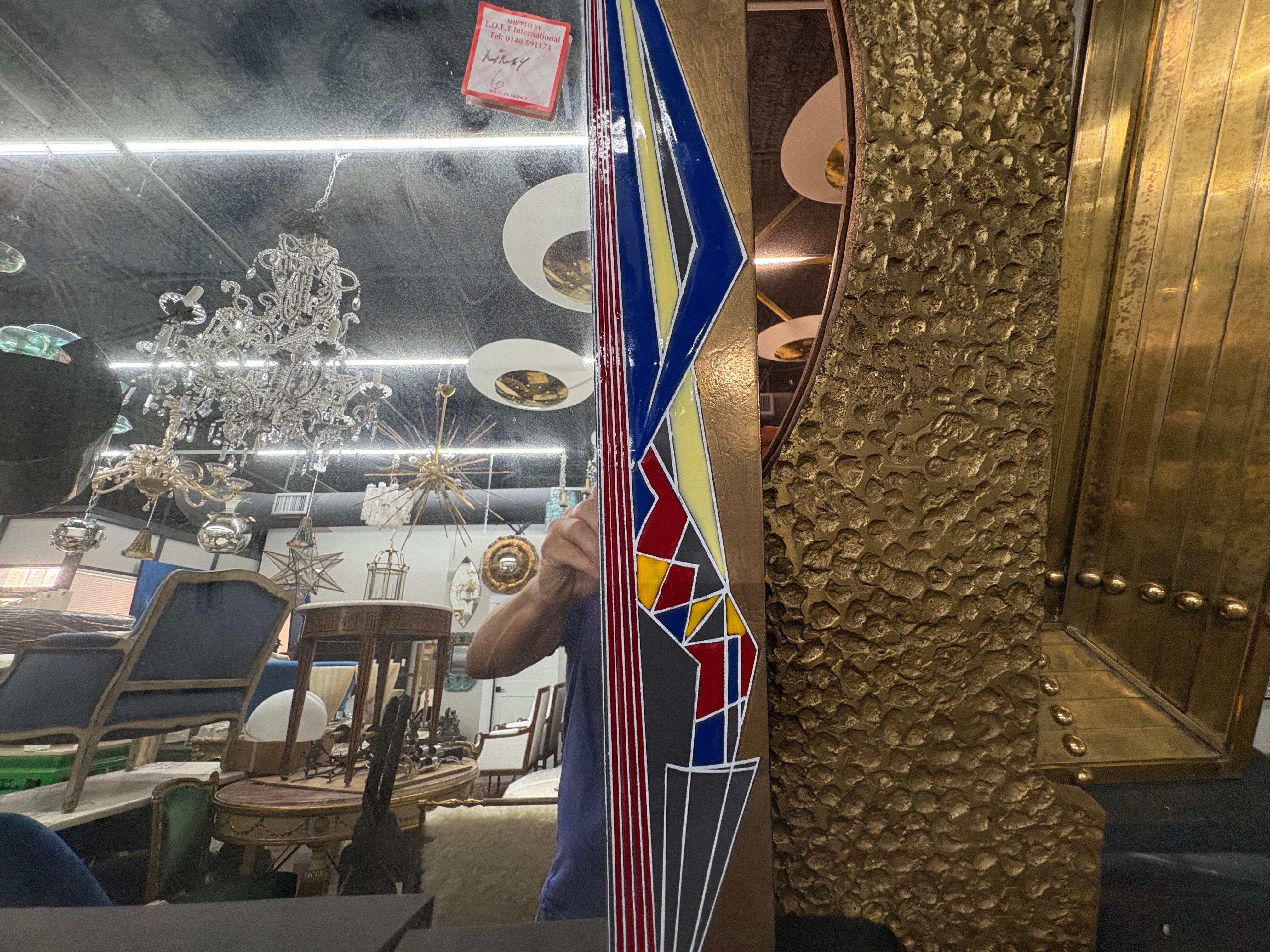 Miroir moderne italien en laiton et émail en vente 1