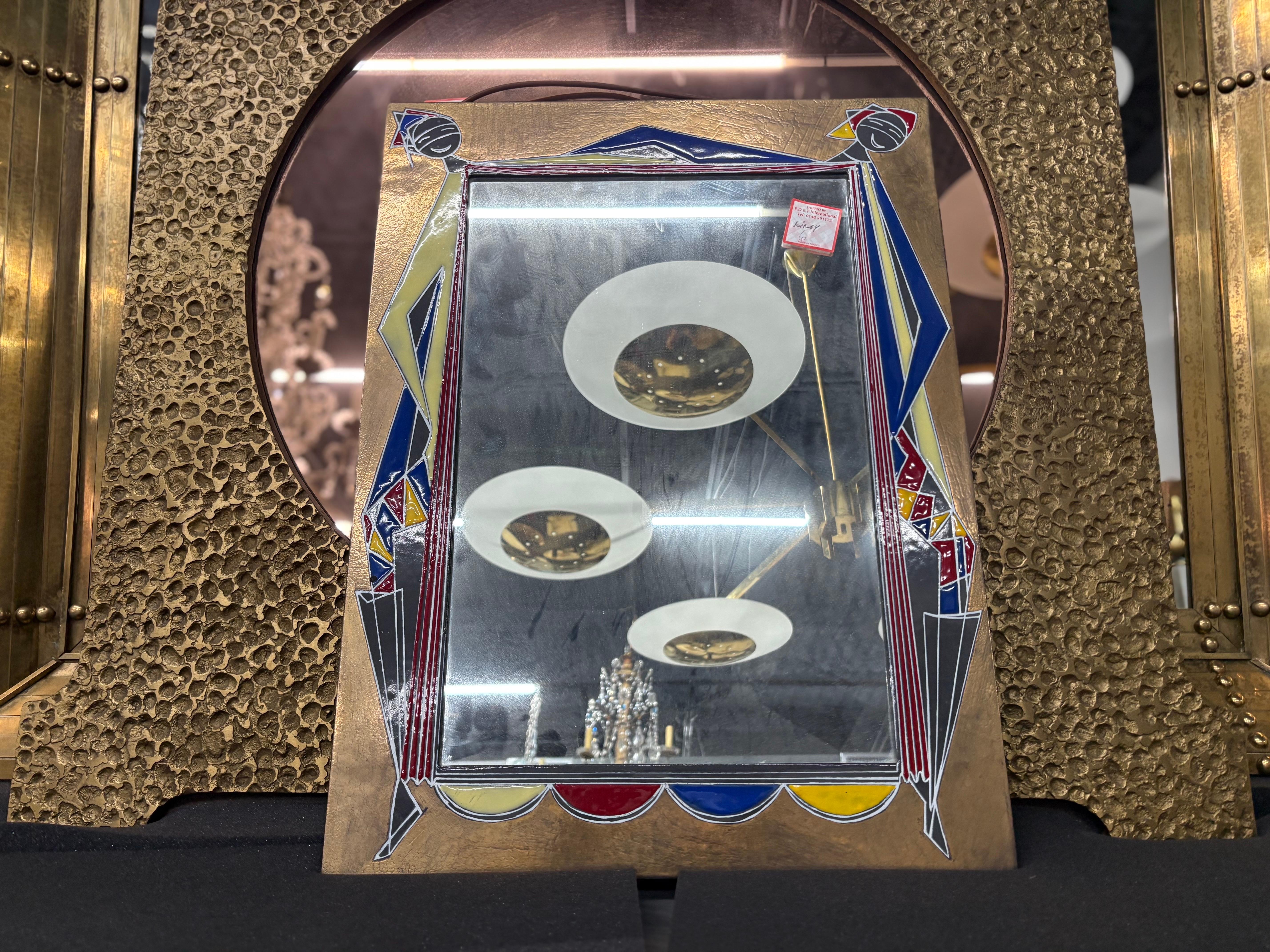 Miroir moderne italien en laiton et émail en vente 2
