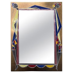 Italian Modern Brass And Enamel Mirror