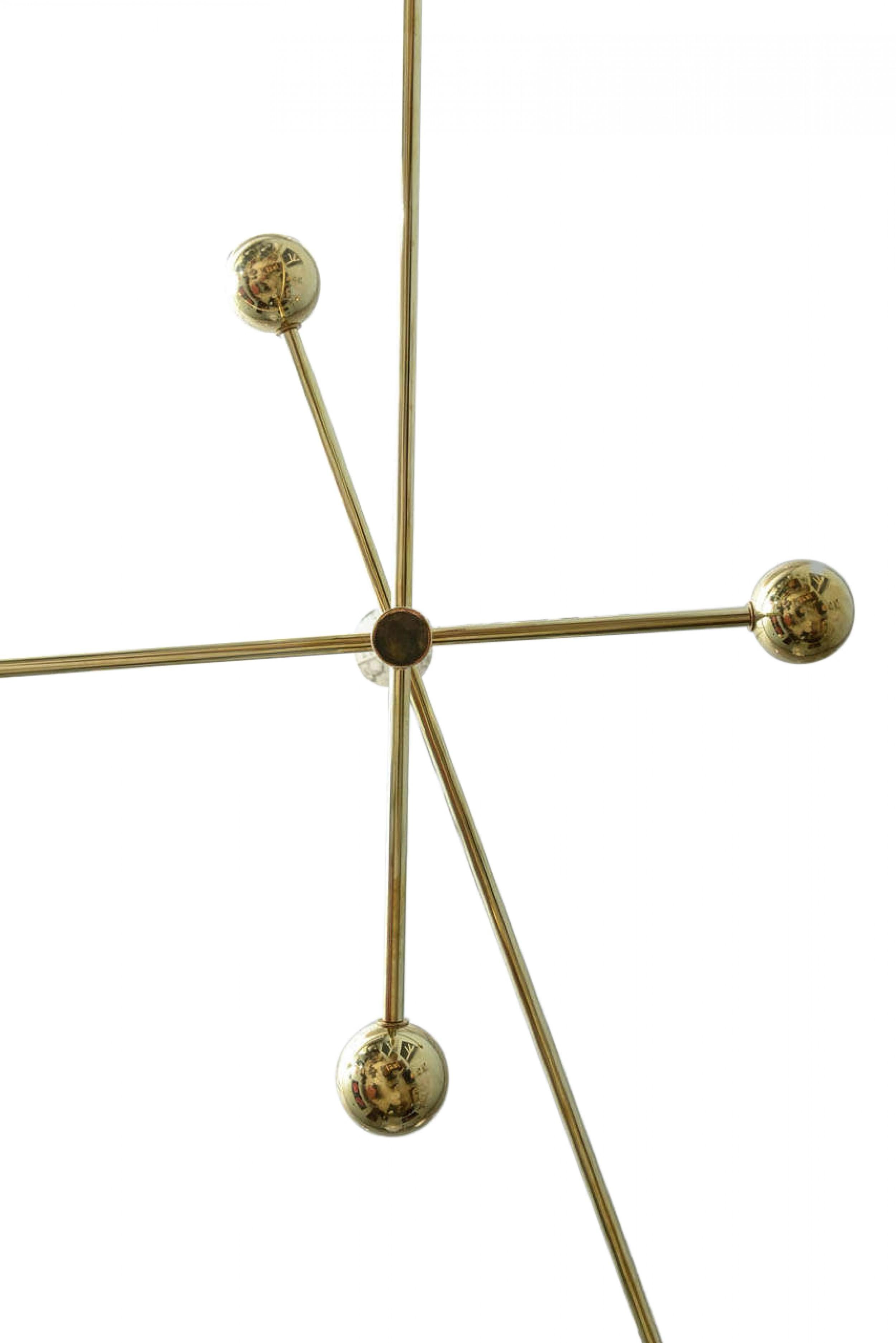 Italian Modern Brass and Enameled Three-Arm Chandelier, Angelo Lelli For Sale 2