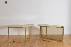 Italian Modern Brass and Glass 3-Piece Dining Table / Pair of Consoles, ca. 1970