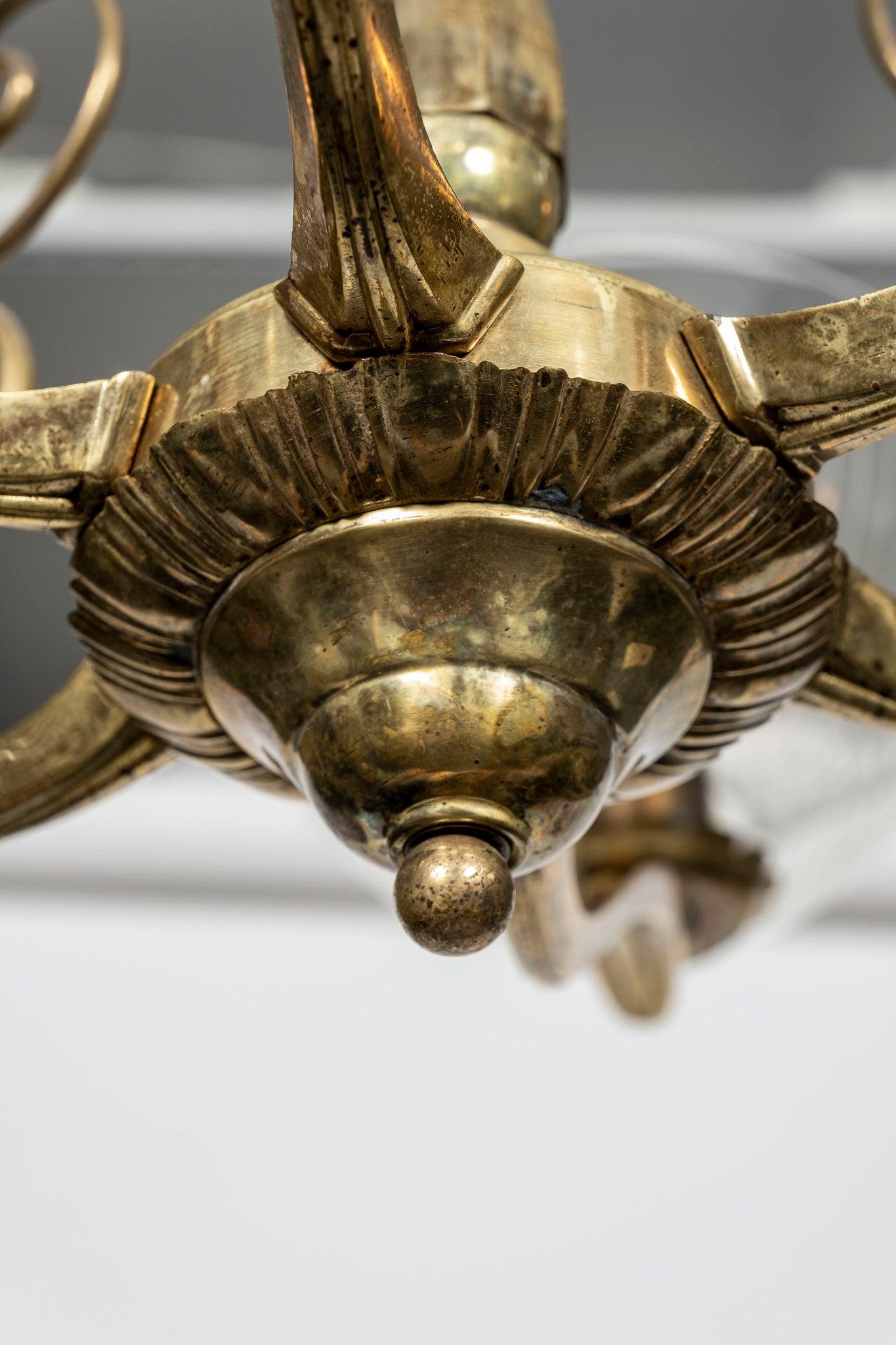 Italian Modern  Brass and Glass Chandelier For Sale 5