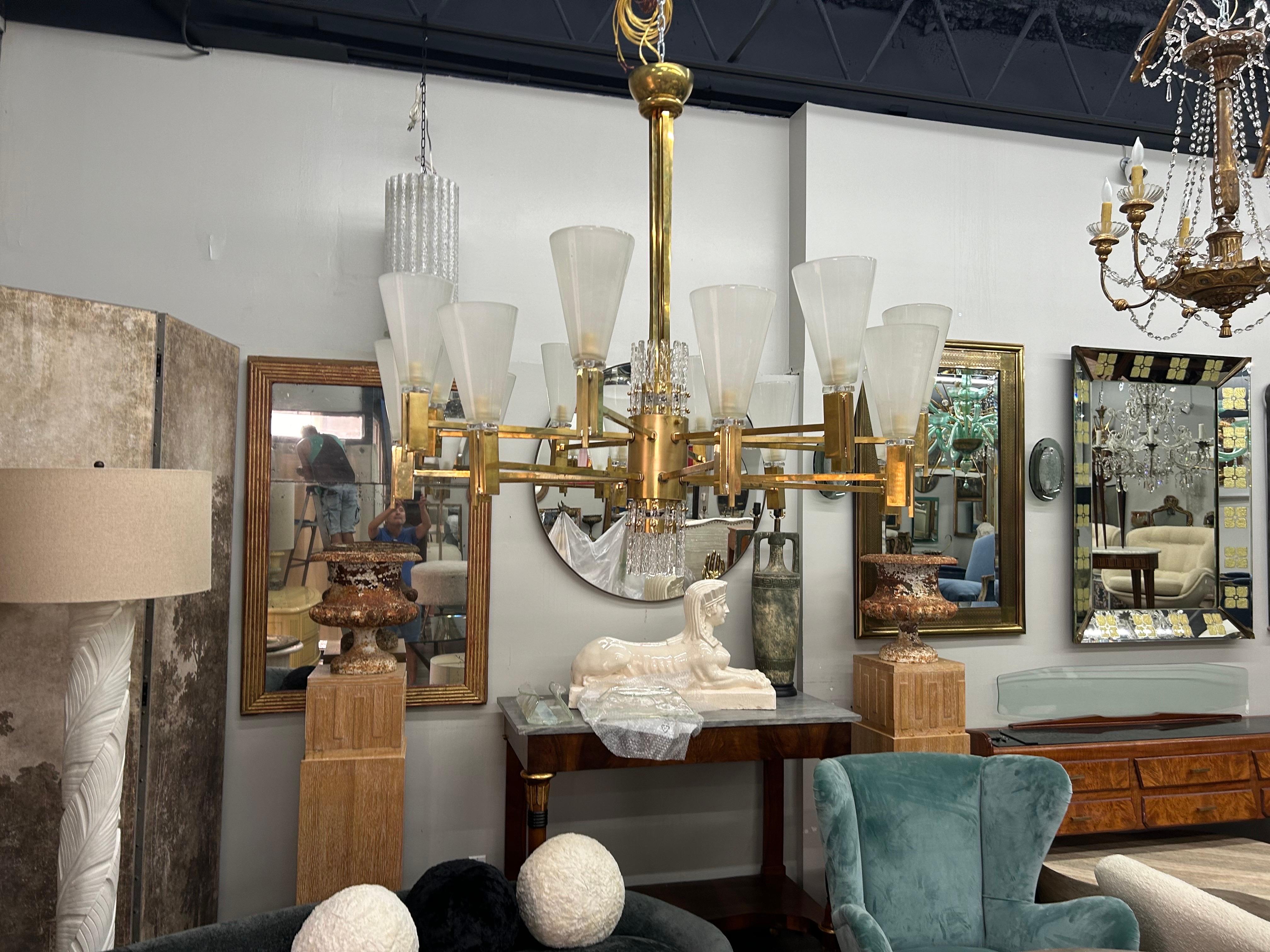 Italian Modern Brass And Glass Chandelier For Sale 5