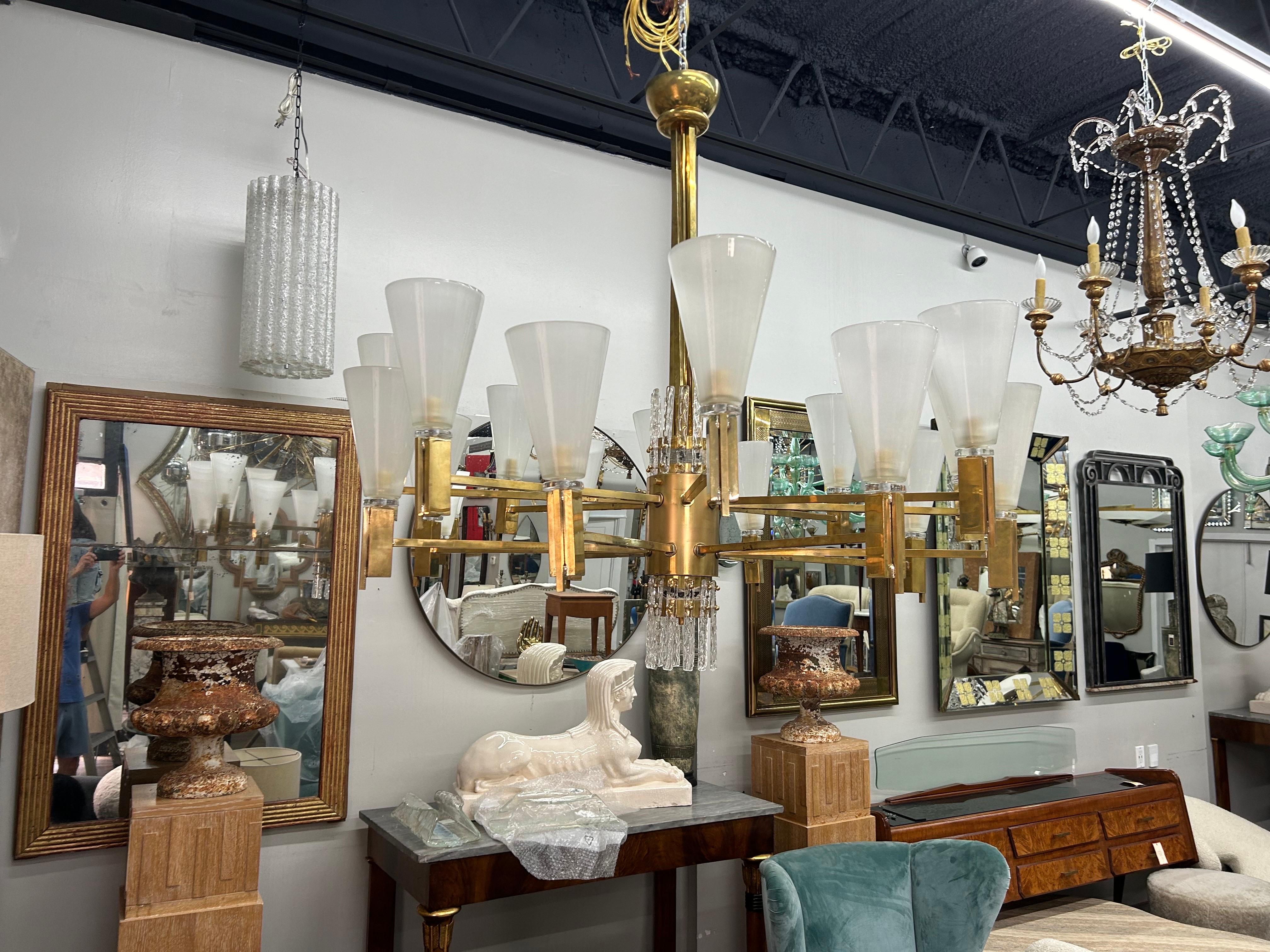Italian Modern Brass And Glass Chandelier For Sale 6