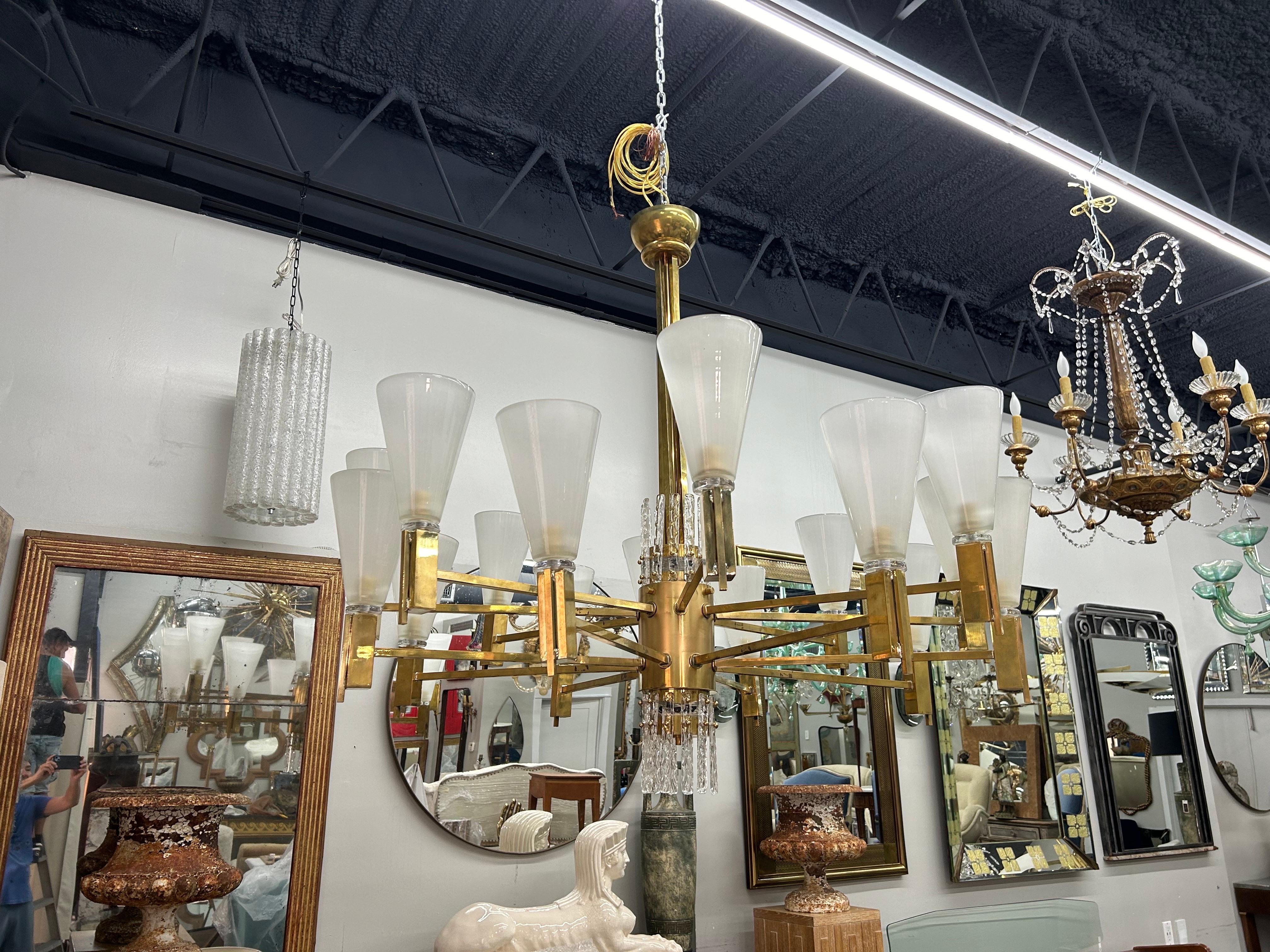 Italian Modern Brass And Glass Chandelier For Sale 8