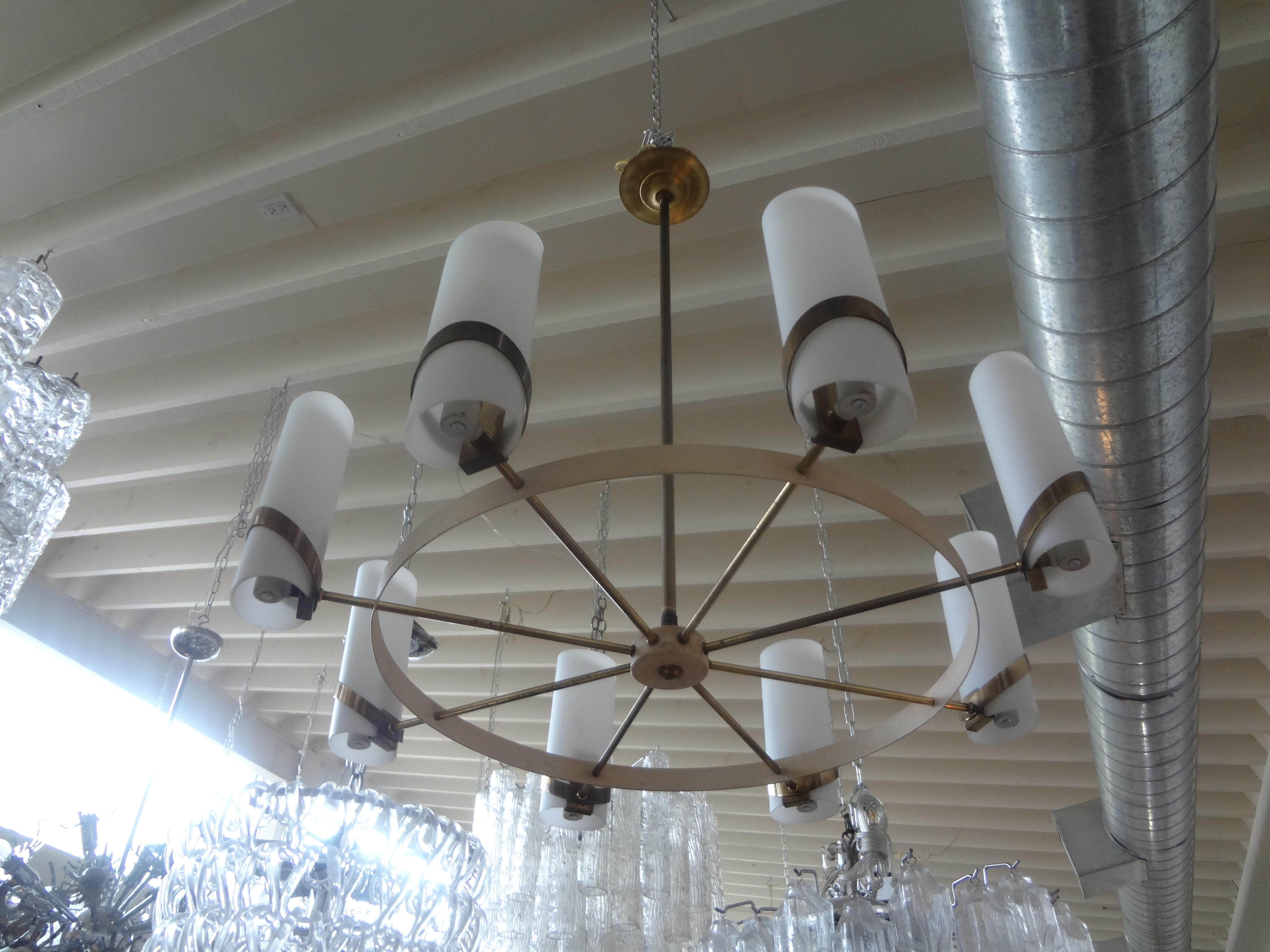 Mid-Century Modern Italian Modern Brass and Glass Chandelier For Sale