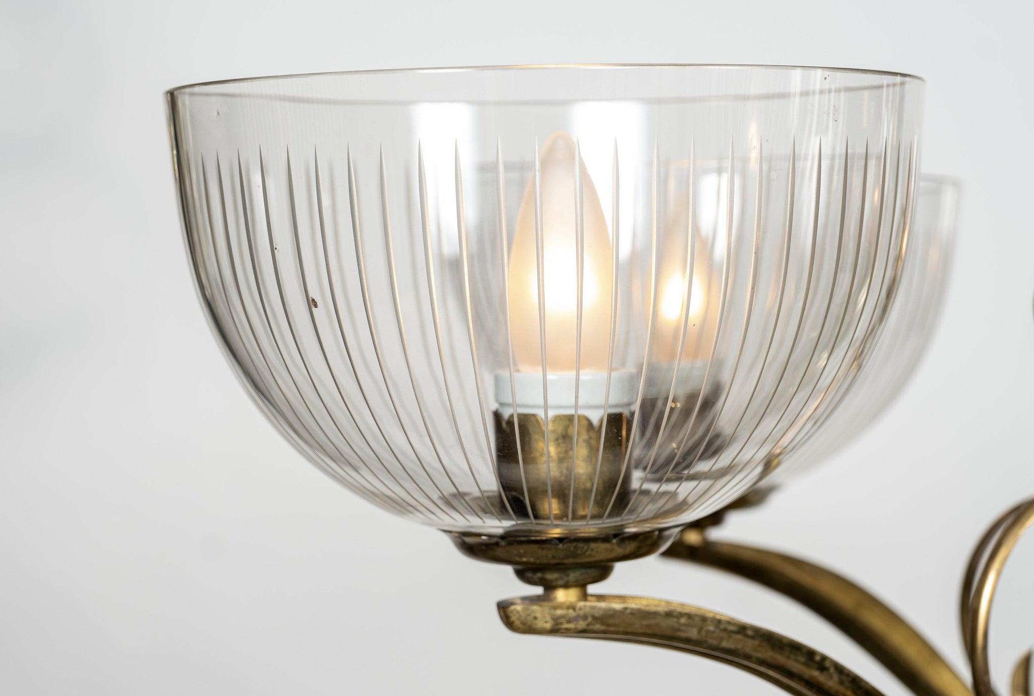 Italian Modern  Brass and Glass Chandelier In Good Condition For Sale In Houston, TX