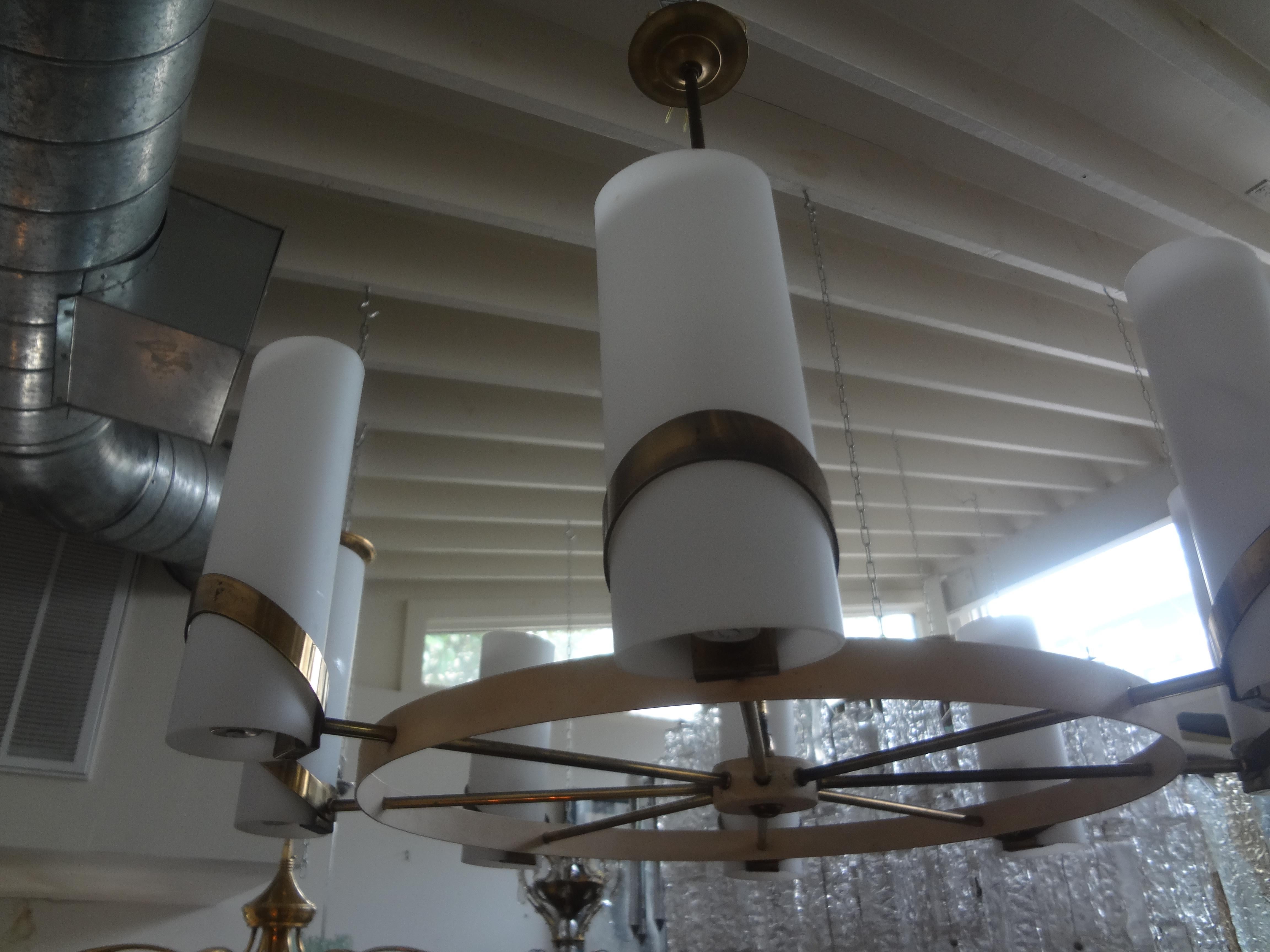 Italian Modern Brass and Glass Chandelier In Good Condition For Sale In Houston, TX