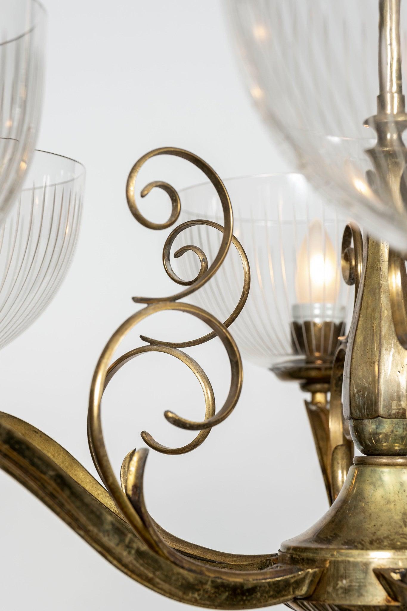 20th Century Italian Modern  Brass and Glass Chandelier For Sale