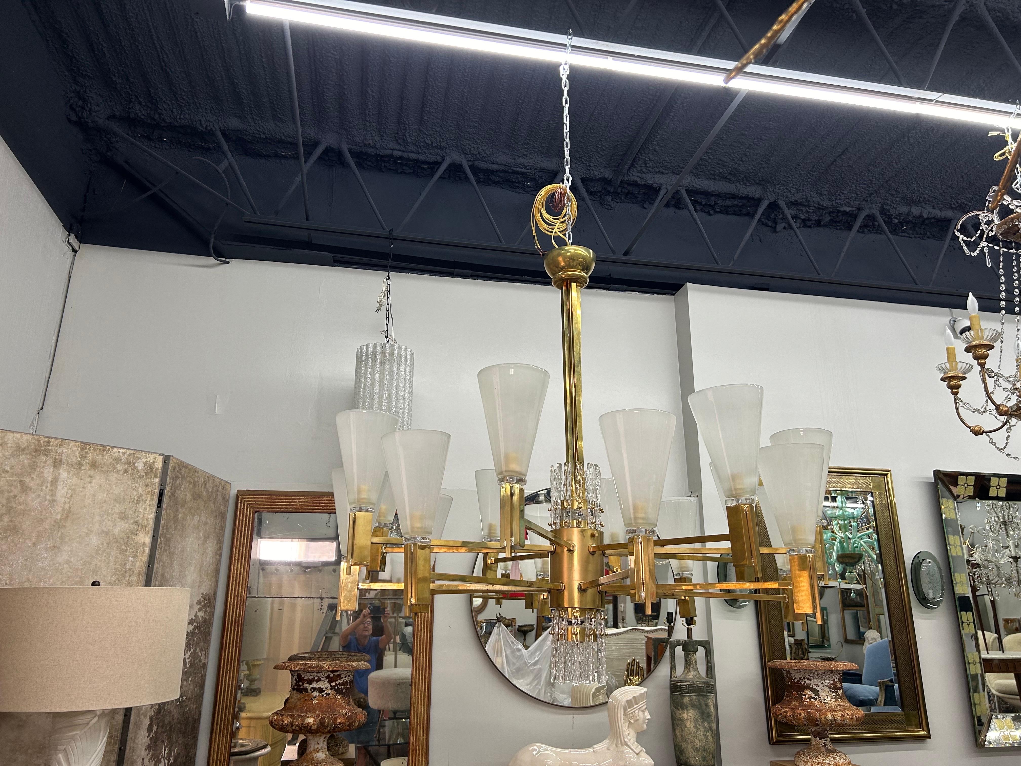 Italian Modern Brass And Glass Chandelier For Sale 1