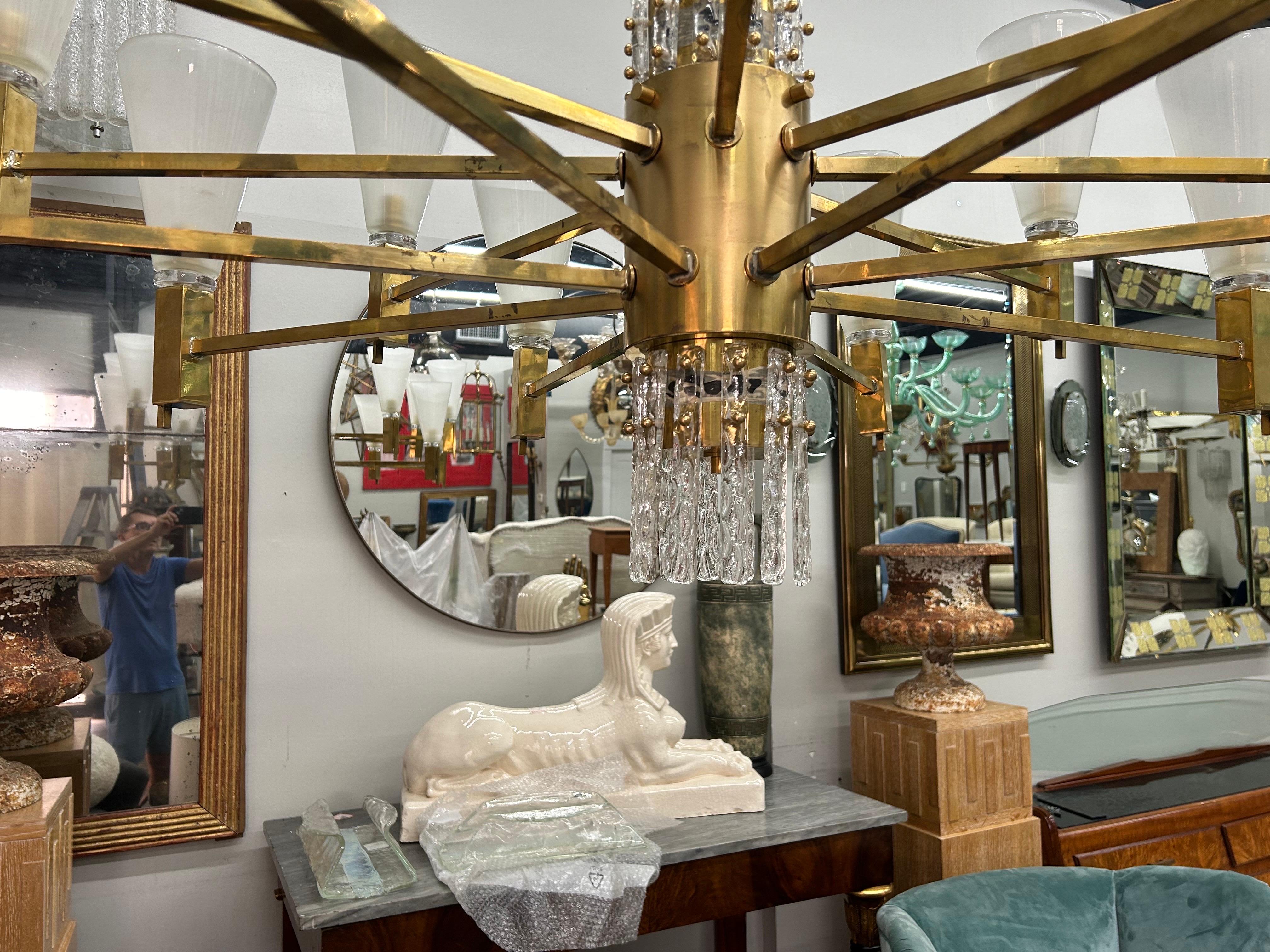 Italian Modern Brass And Glass Chandelier For Sale 2