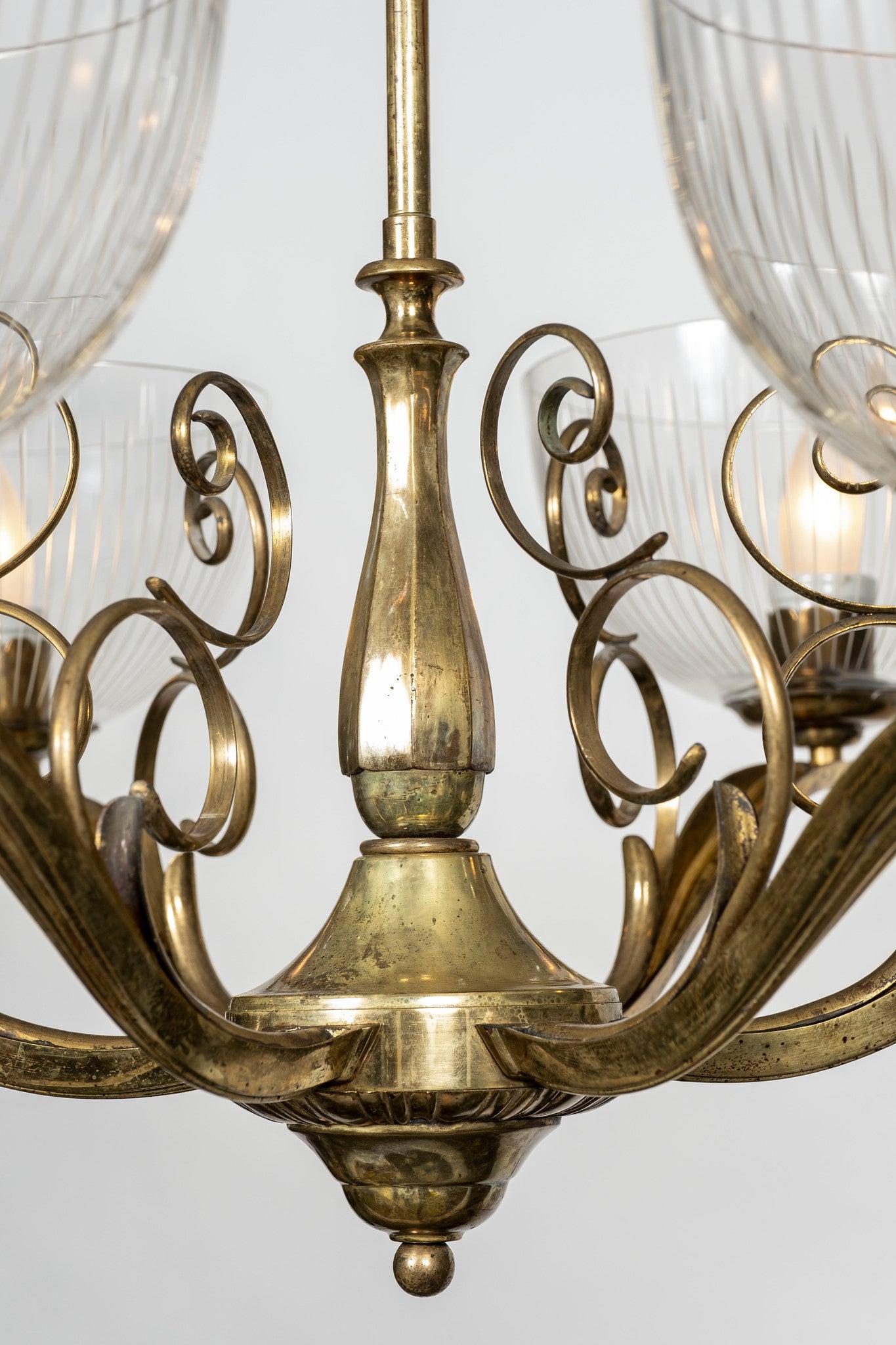 Italian Modern  Brass and Glass Chandelier For Sale 3
