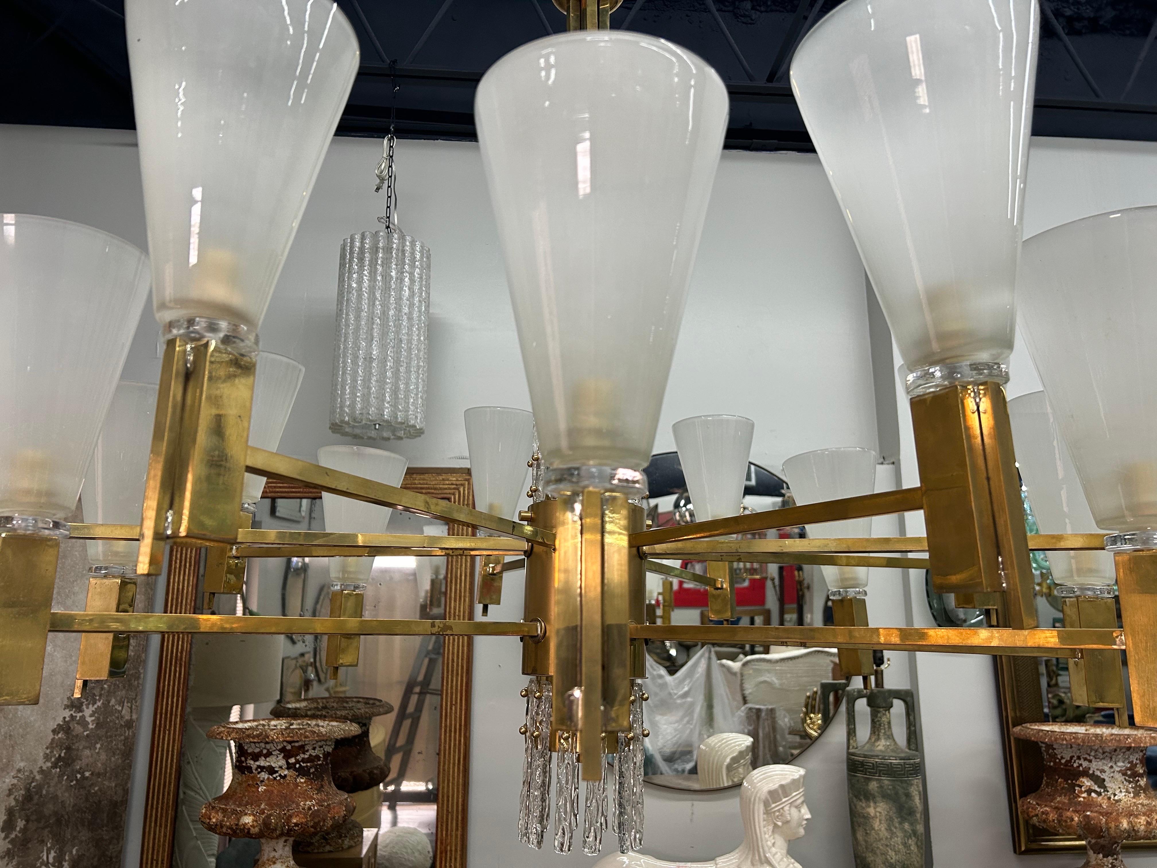 Italian Modern Brass And Glass Chandelier For Sale 3
