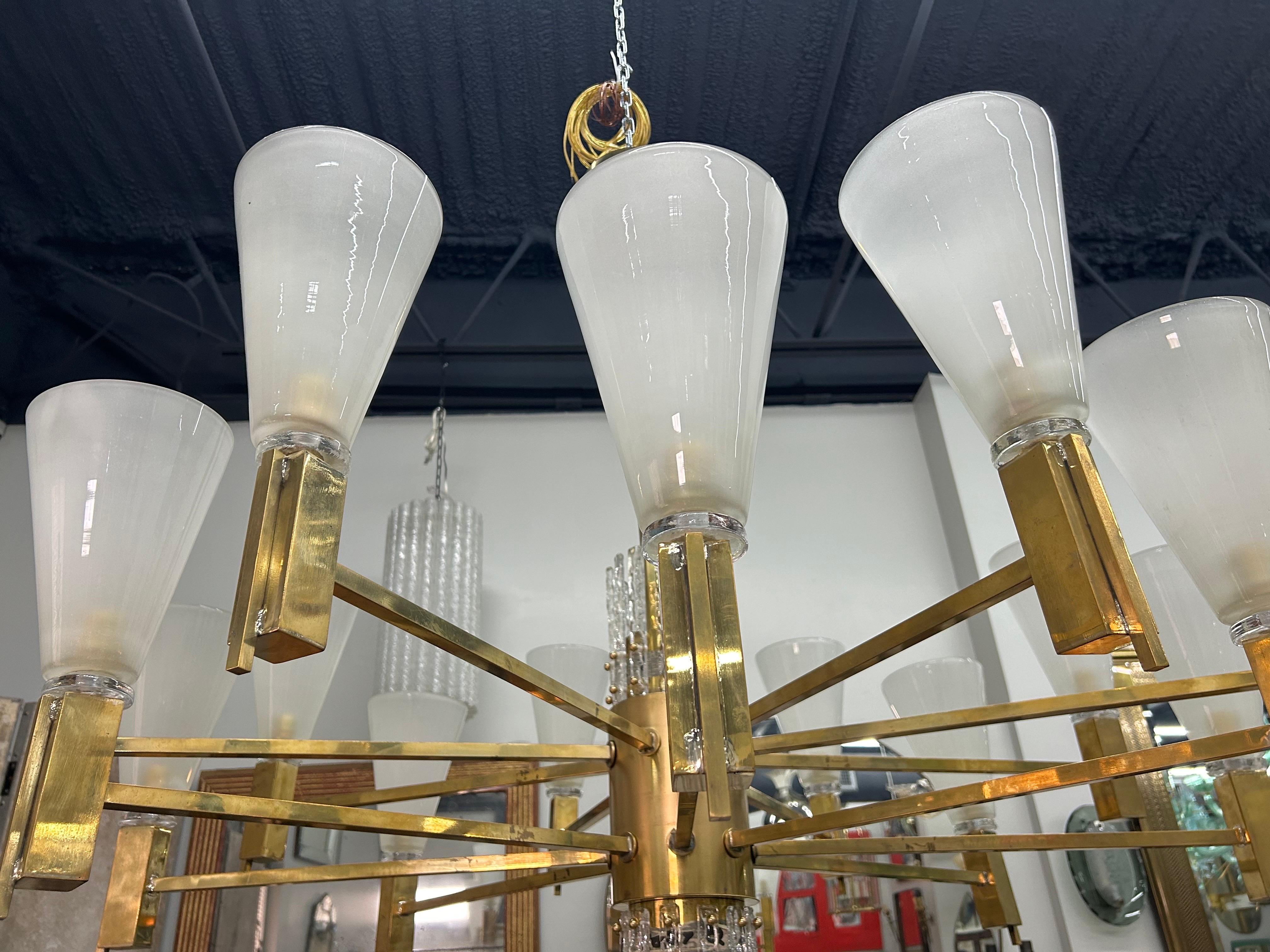 Italian Modern Brass And Glass Chandelier For Sale 4