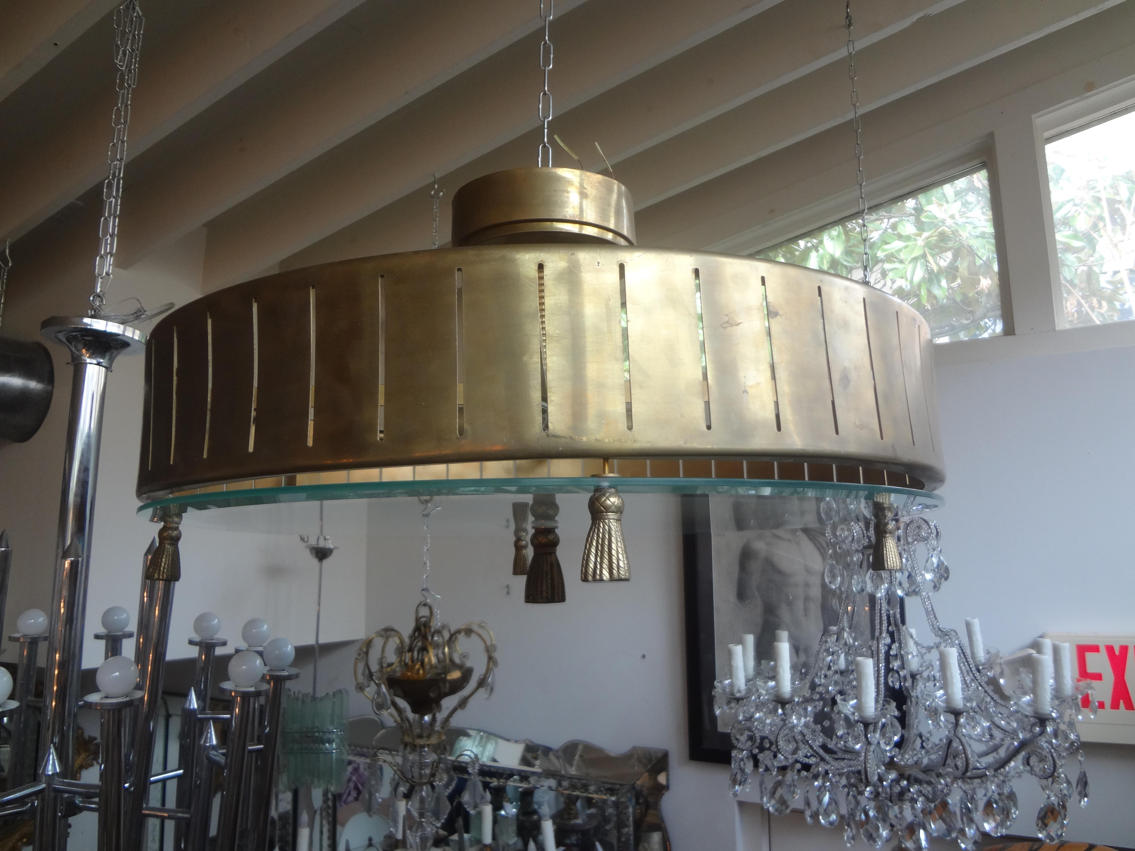 Italian Modern Brass and Glass Chandelier with Tassels In Good Condition In Houston, TX