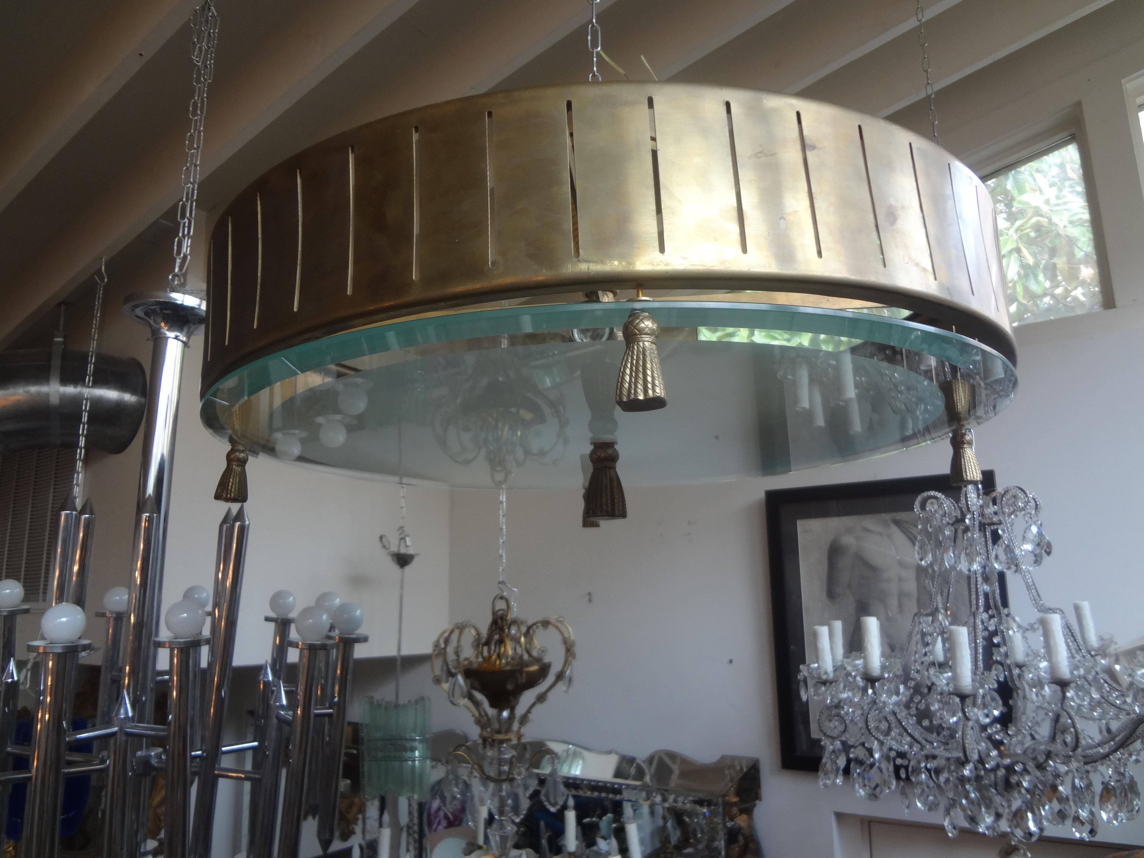 Late 20th Century Italian Modern Brass and Glass Chandelier with Tassels