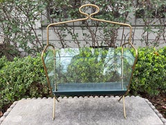 Italian Modern Brass And Glass Magazine Holder