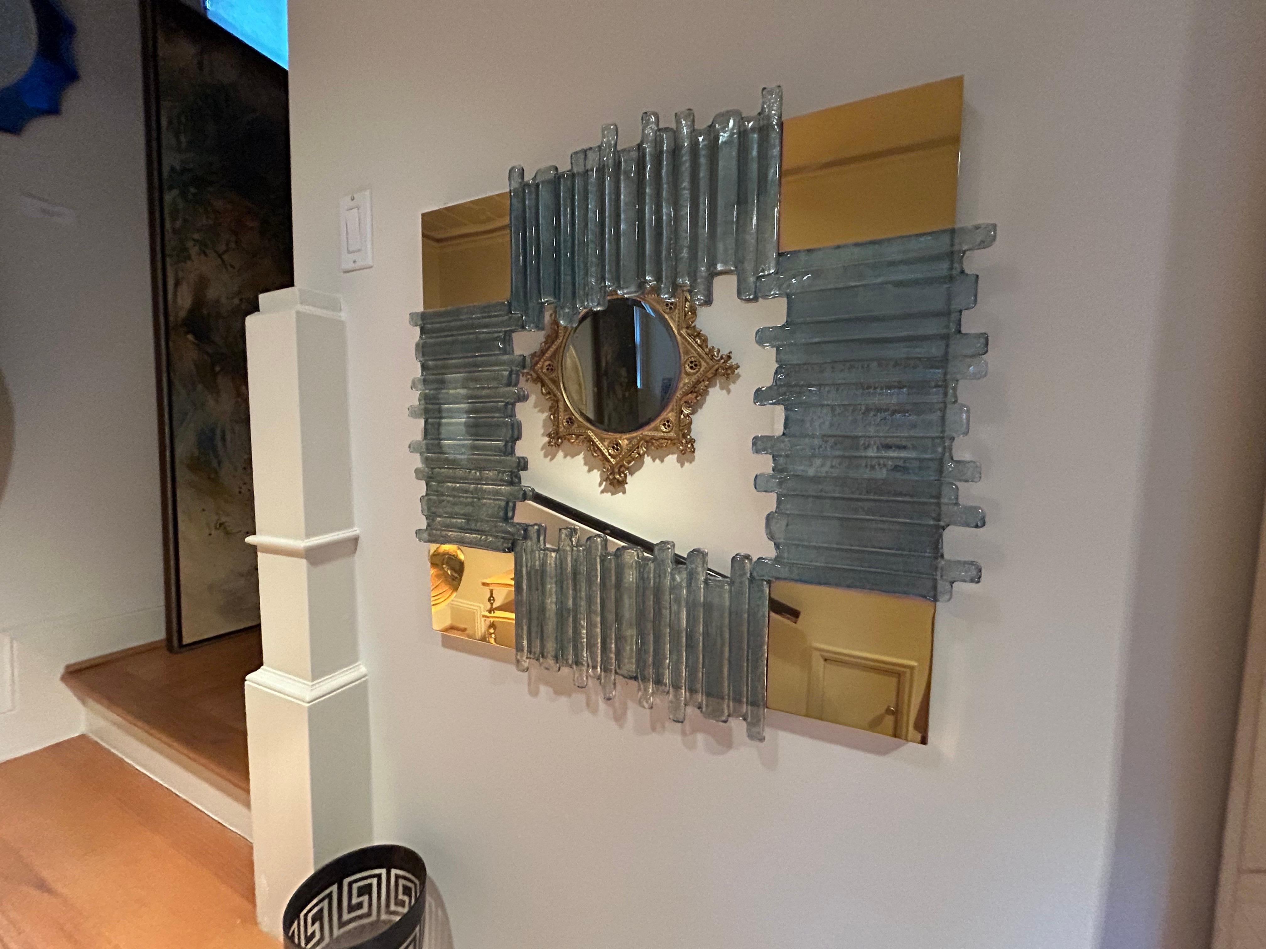 Mid-Century Modern Miroir moderne italien en laiton et verre en vente