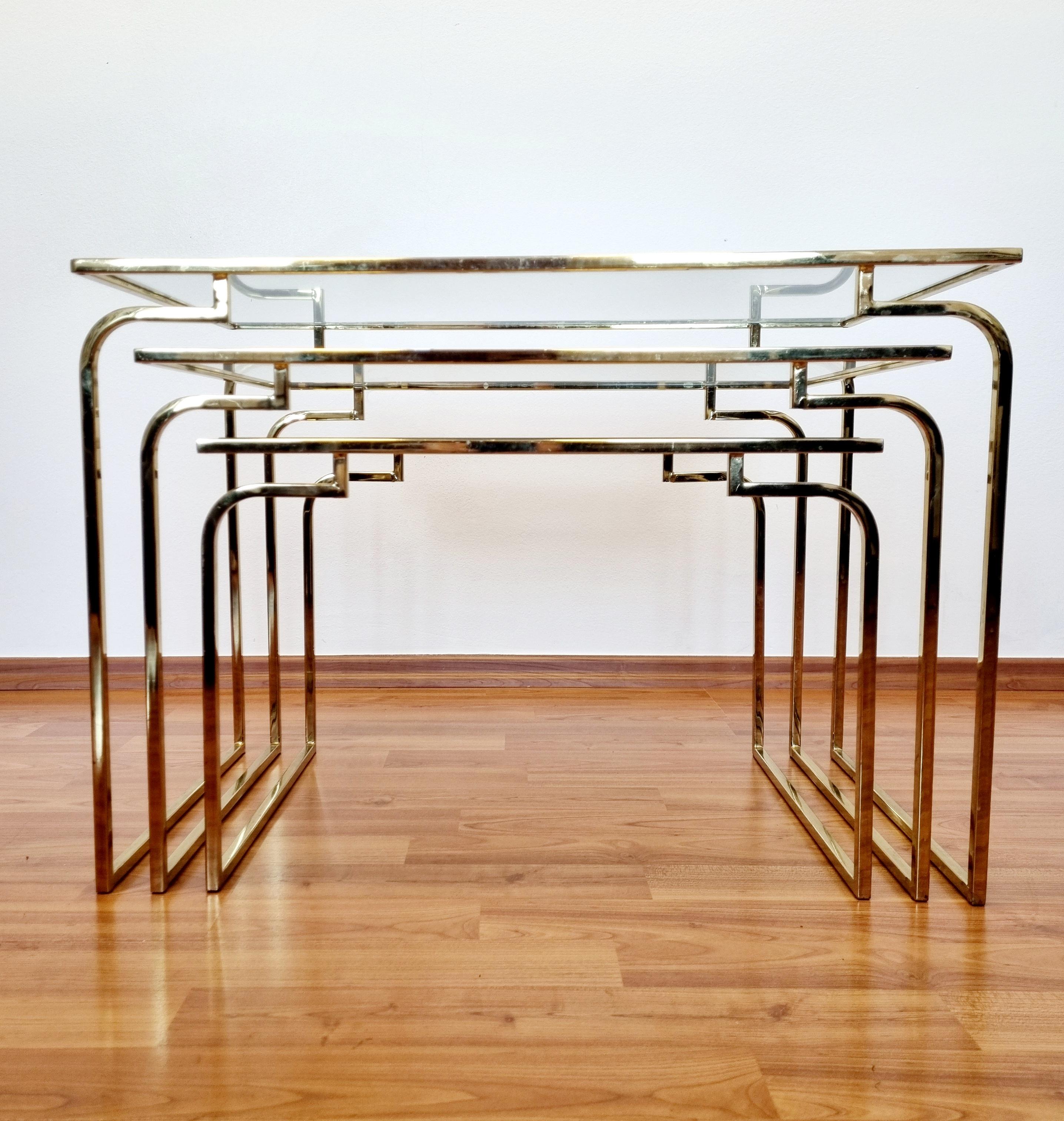 Italienische Moderne Messing- und Glas-Nesttische, Italien 70er Jahre im Angebot 6