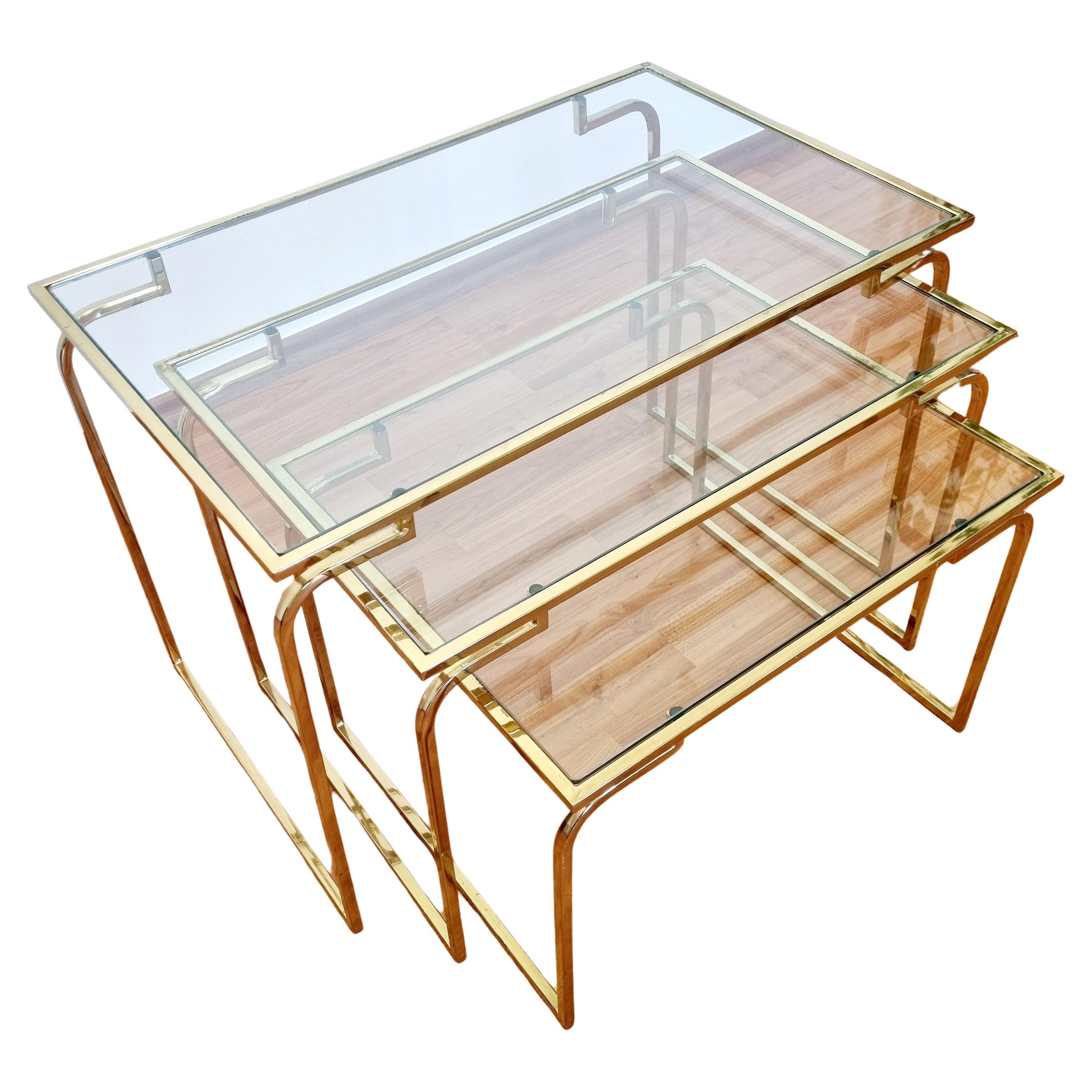 Italienische Moderne Messing- und Glas-Nesttische, Italien 70er Jahre