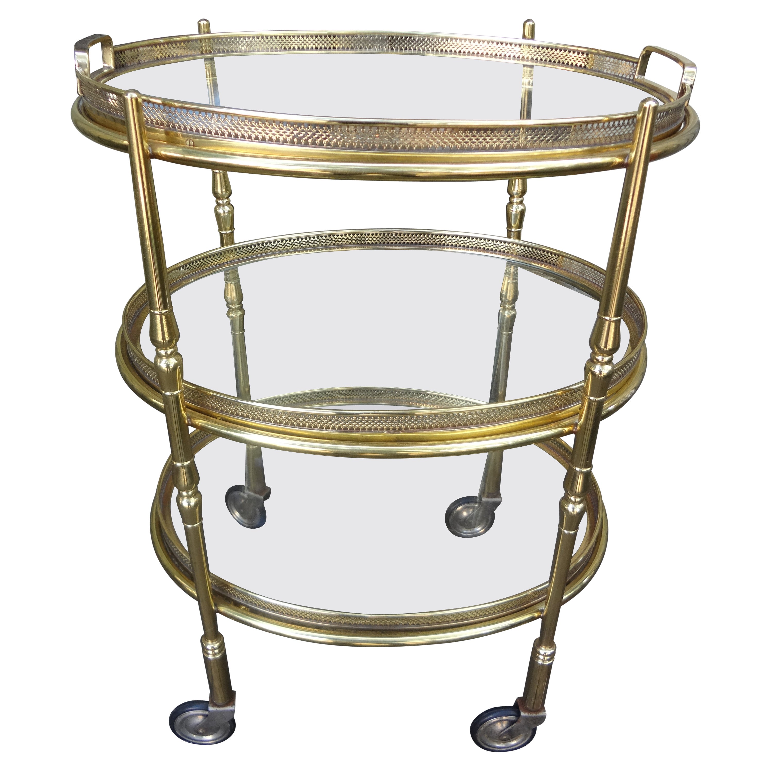 Italian Modern Brass and Glass Rolling Cart or Table