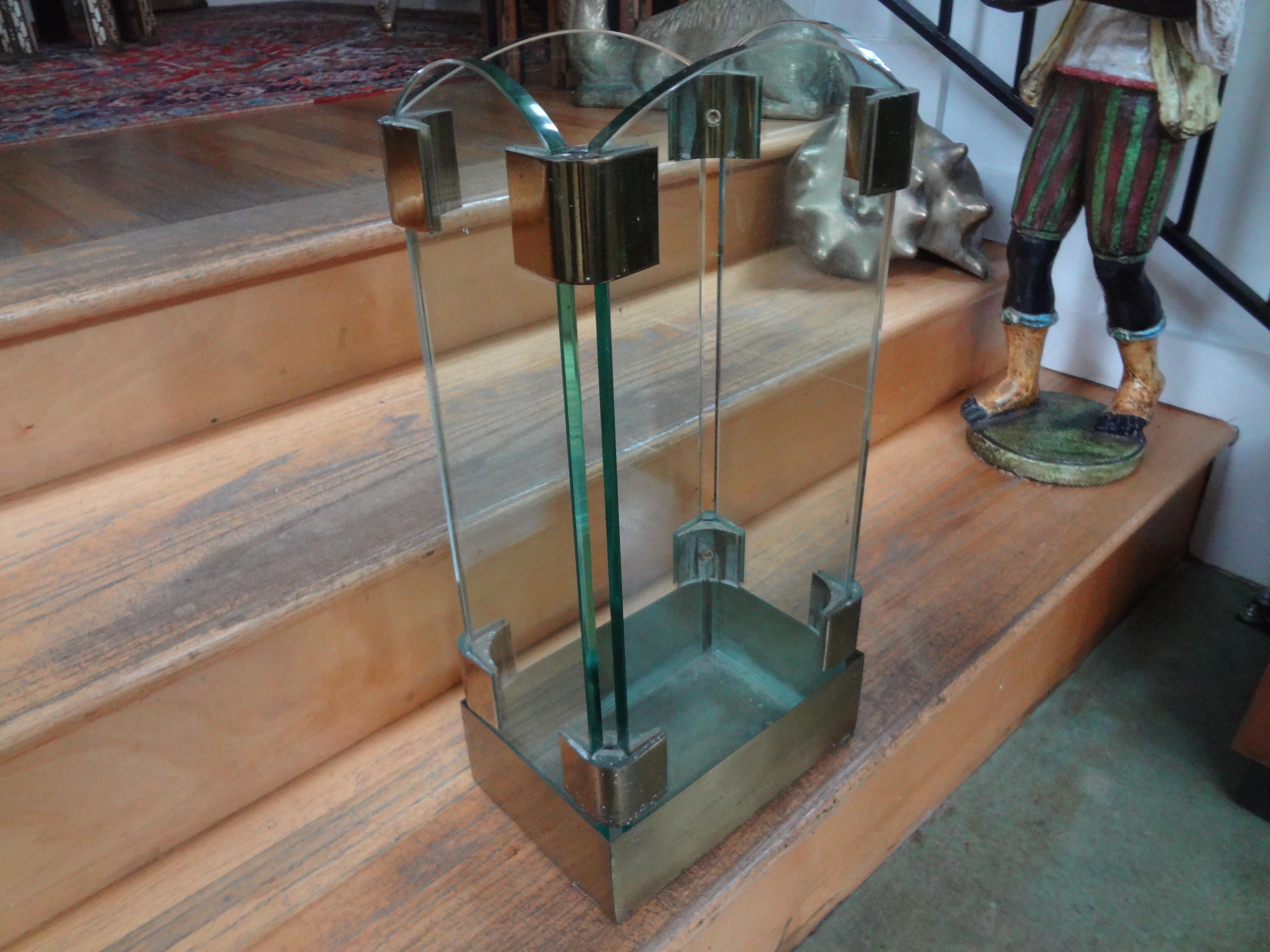 Italian Modern Brass And Glass Umbrella Stand For Sale 2