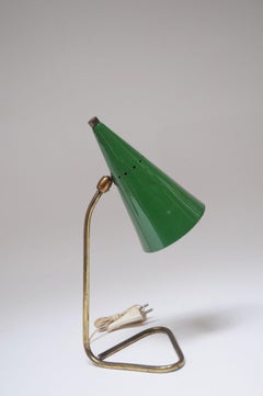 Italian Modern Brass and Green Metal Petite Table Lamp by Gilardi and Barzaghi