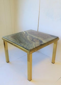 Italian Modern Brass and Marble End Table Willy Rizzo Style, circa 1970s