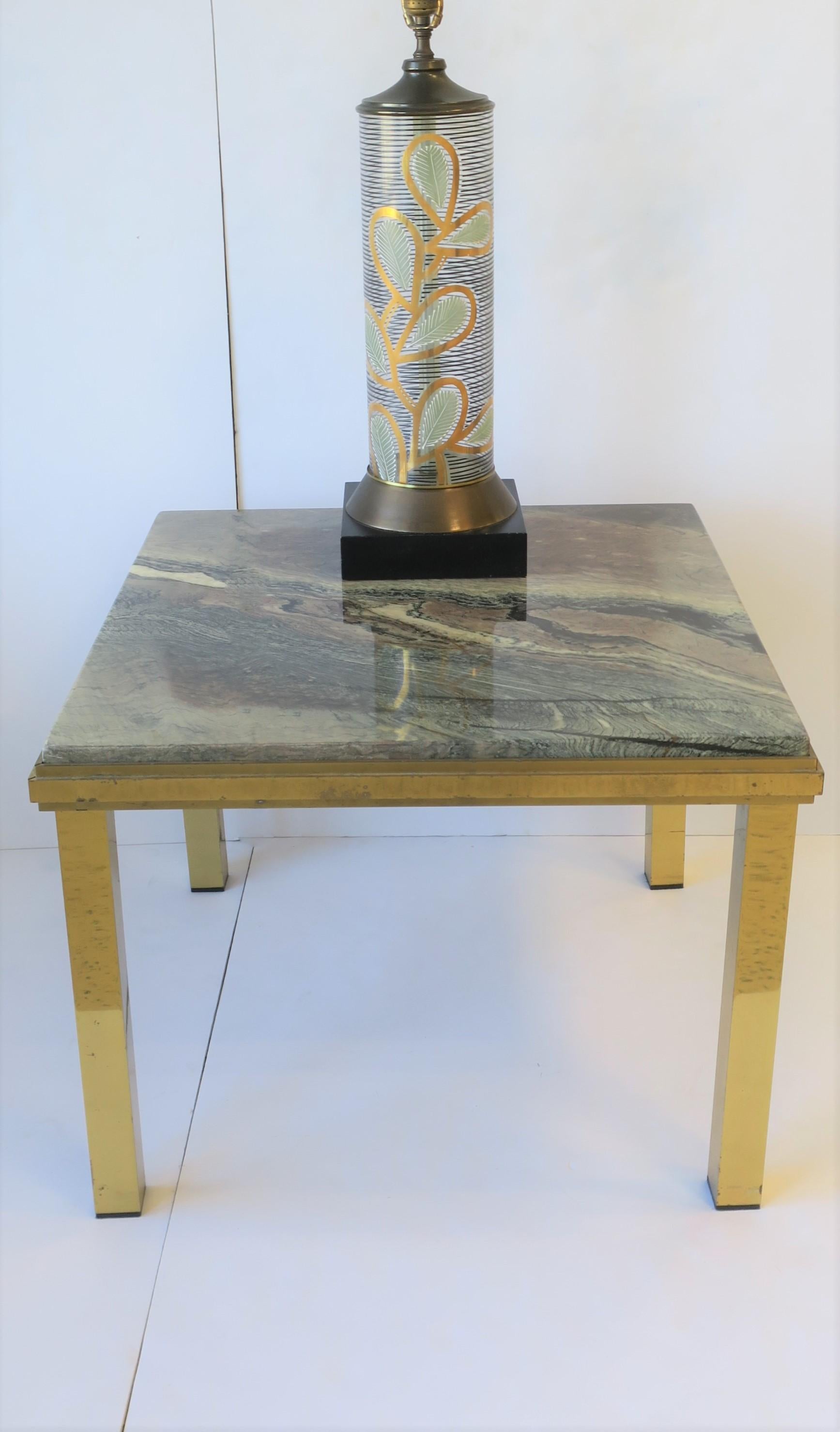 Italian Modern Brass and Marble End Table Willy Rizzo Style, circa 1970s In Good Condition For Sale In New York, NY