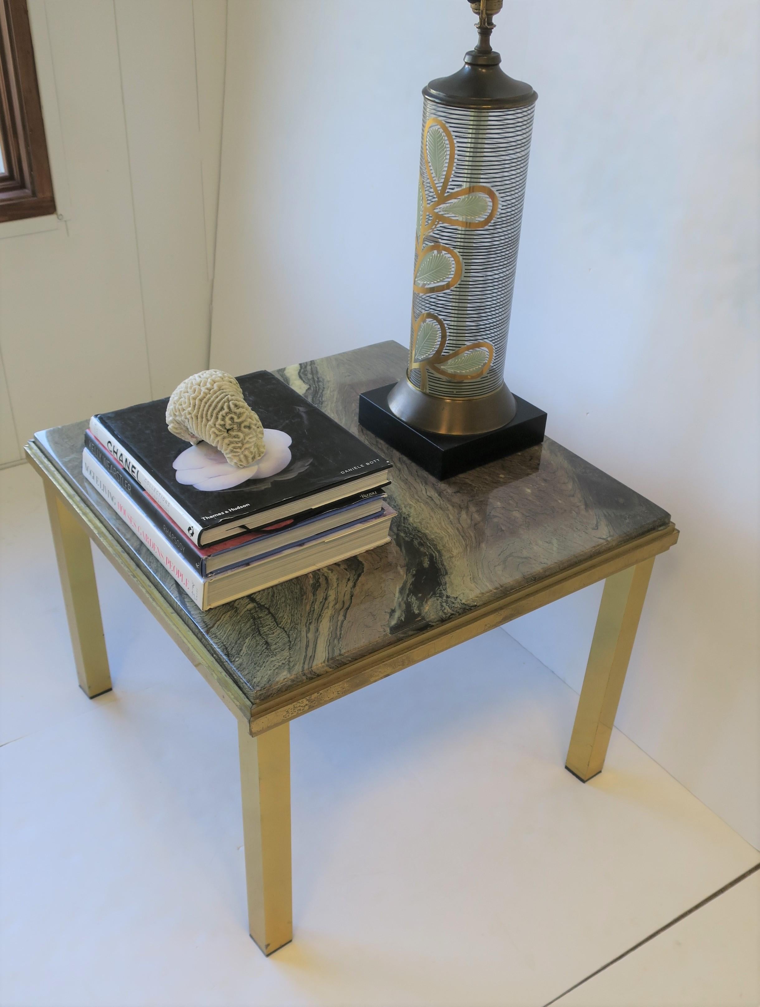 Italian Modern Brass and Marble End Table Willy Rizzo Style, circa 1970s For Sale 3