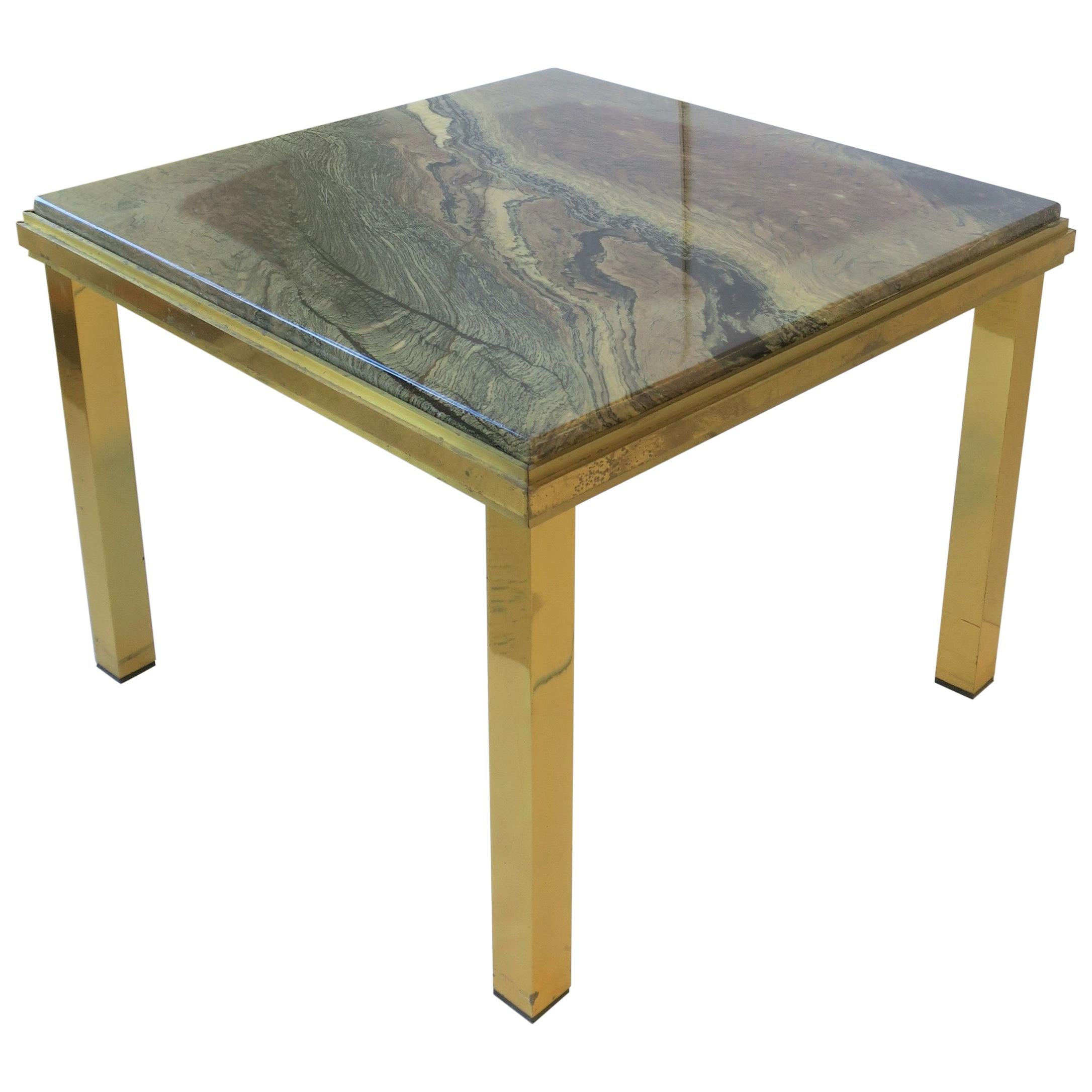 Italian Modern Brass and Marble End Table Willy Rizzo Style, circa 1970s For Sale