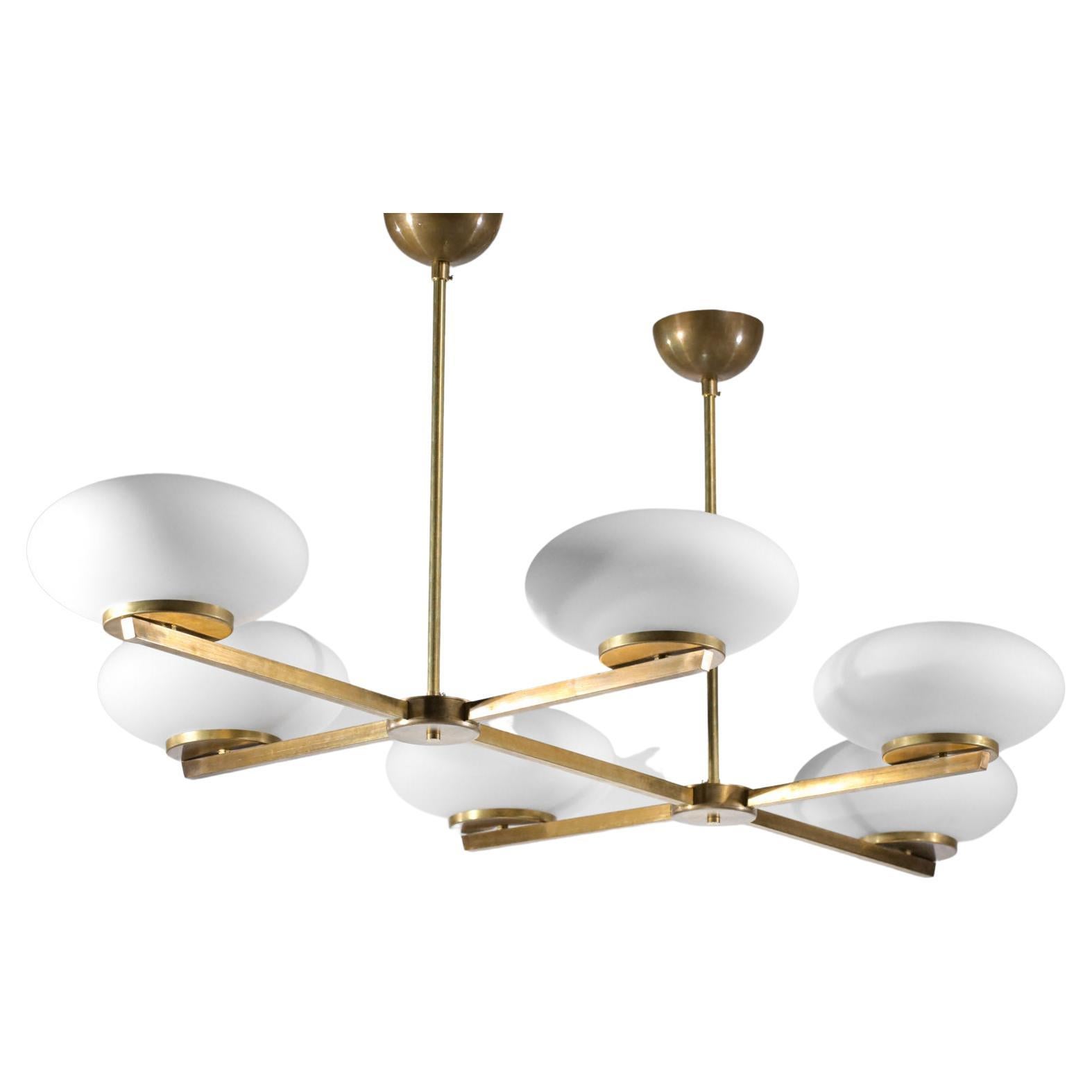 Italian Modern Brass and Opaline Chandelier "Cora Double" For Sale