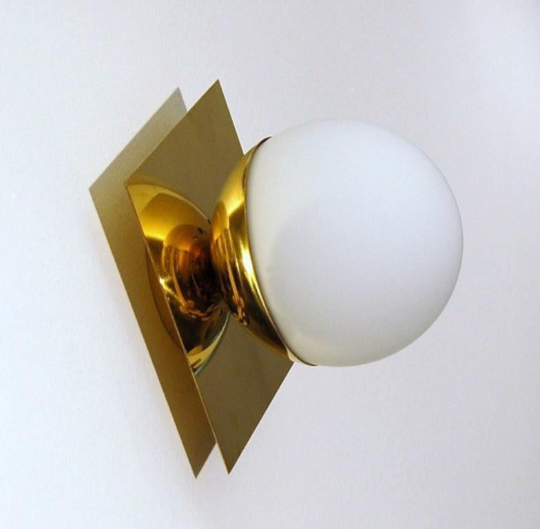 Mid-Century Modern Italian Modern Brass and Opaline Glass Sconce / Flush Mount by Fabio Ltd For Sale