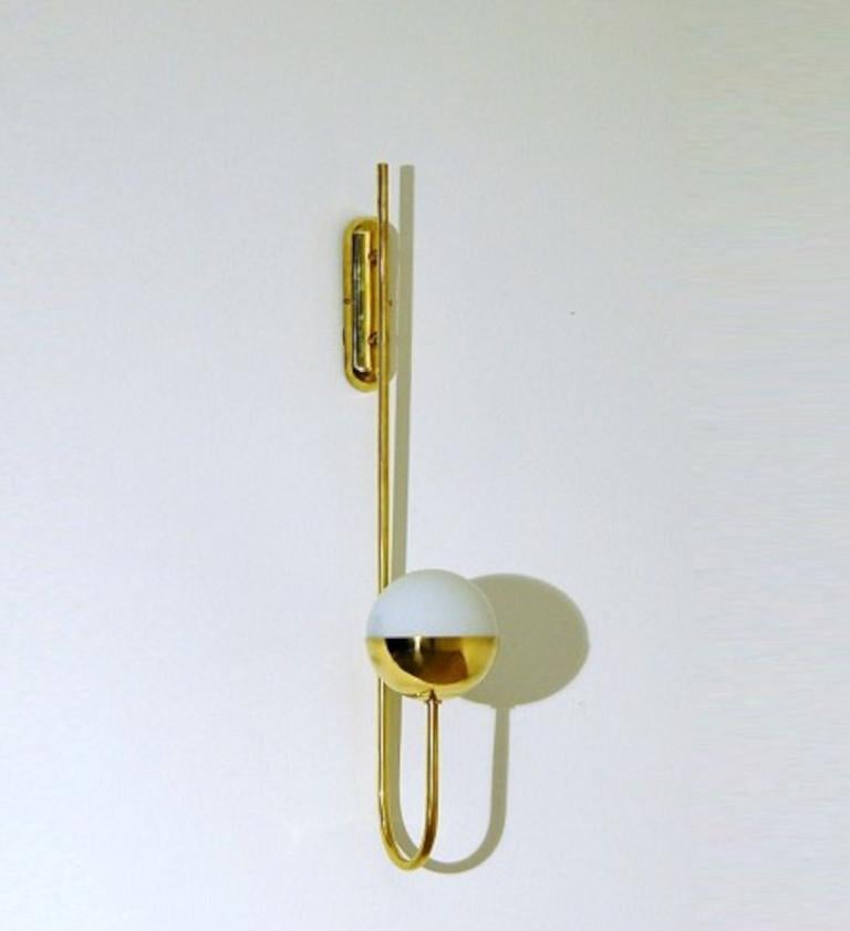 Mid-Century Modern Italian Modern Brass and Opaline Glass Sconce by Fabio Ltd For Sale