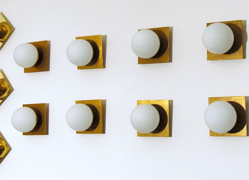 Italian Modern Brass and Opaline Glass Sconce / Flush Mount by Fabio Ltd In New Condition For Sale In Los Angeles, CA