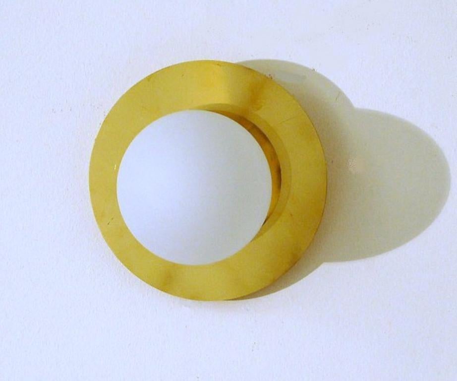Mid-Century Modern Italian Modern Brass and Opaline Glass Sconce / Flush Mount by Fabio Ltd For Sale