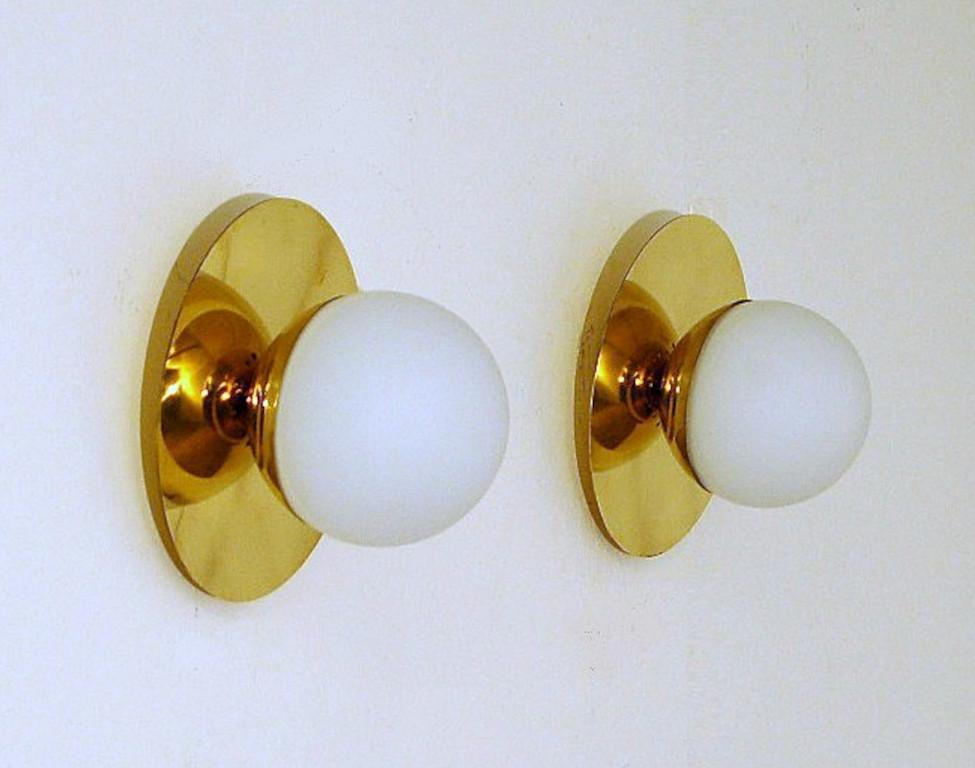 Italian Modern Brass and Opaline Glass Sconce / Flush Mount by Fabio Ltd In New Condition For Sale In Los Angeles, CA