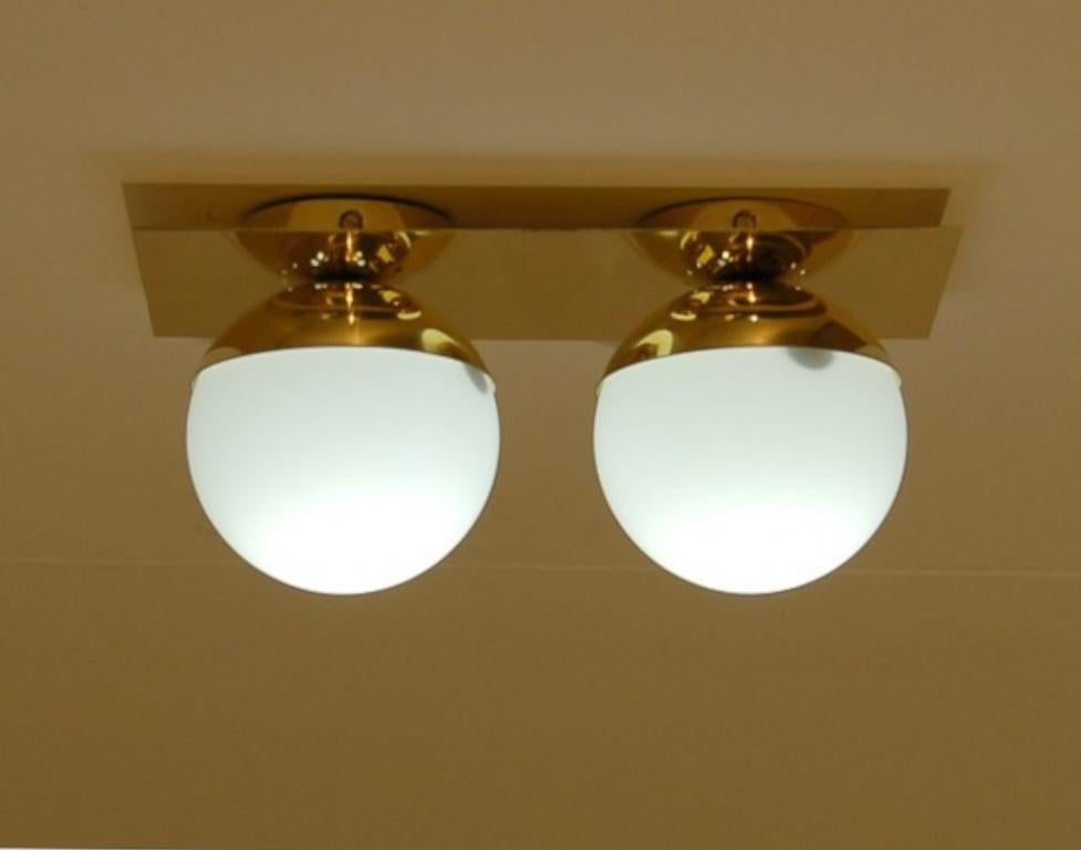 Contemporary Italian Modern Brass and Opaline Glass Sconce / Flush Mount by Fabio Ltd For Sale