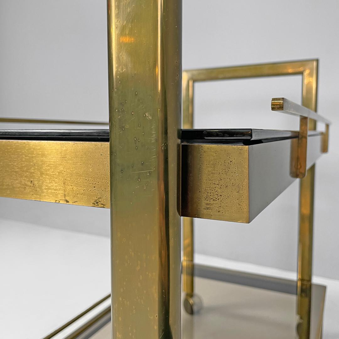 Italian modern brass and smoked glass trolley with handles, 1980s For Sale 4