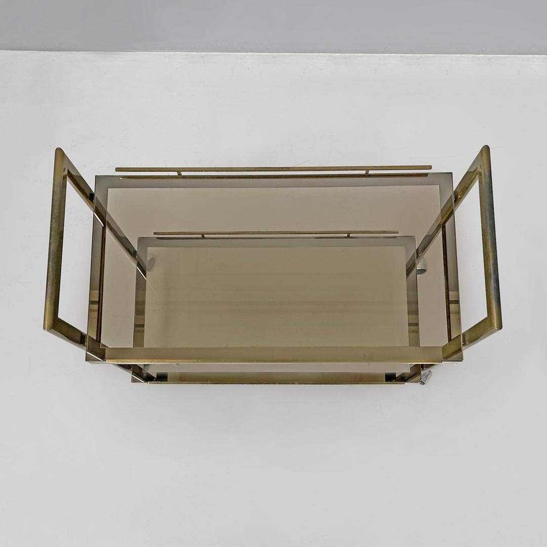 Late 20th Century Italian modern brass and smoked glass trolley with handles, 1980s For Sale