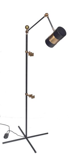 Italian Modern Brass & Enameled Floor Lamp Easel, Adjustable , Later 20th C