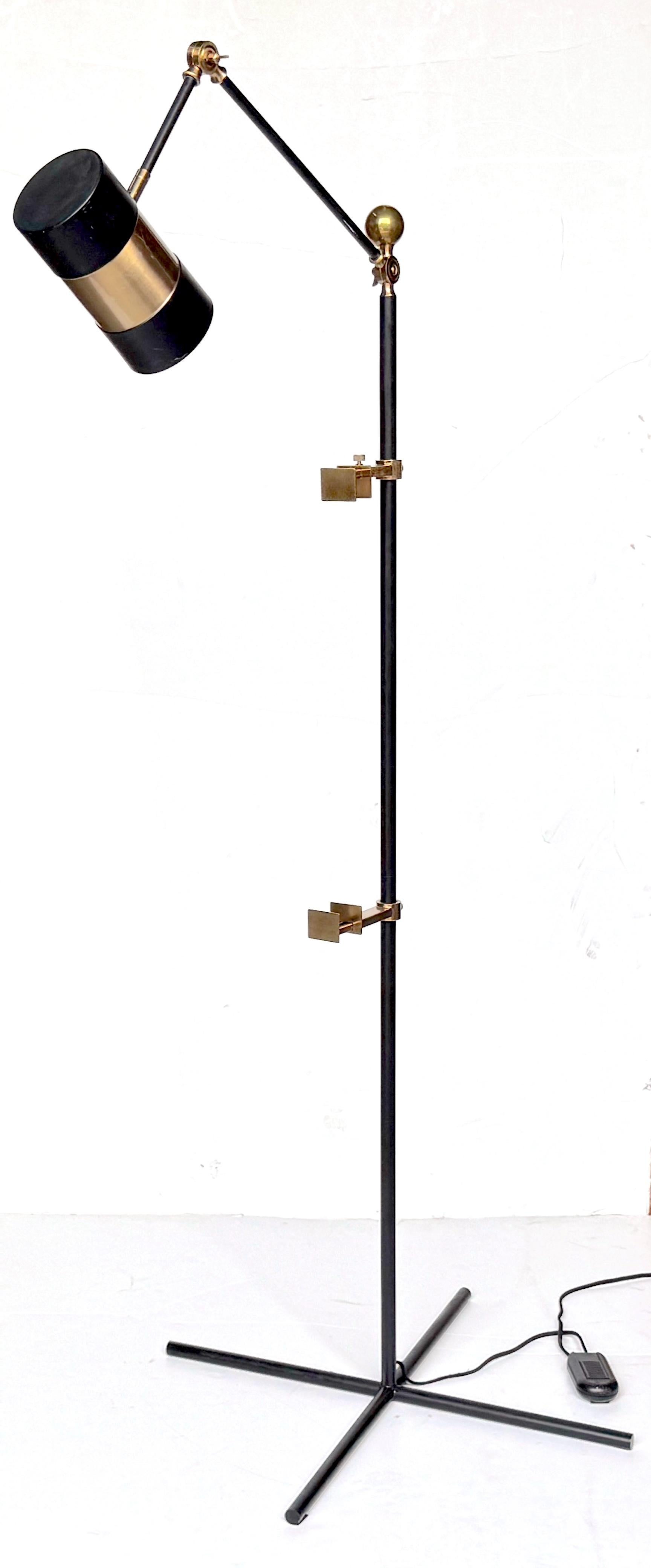 Polished Italian Modern Brass & Enameled Floor Lamp Easel, Adjustable , Later 20th C For Sale