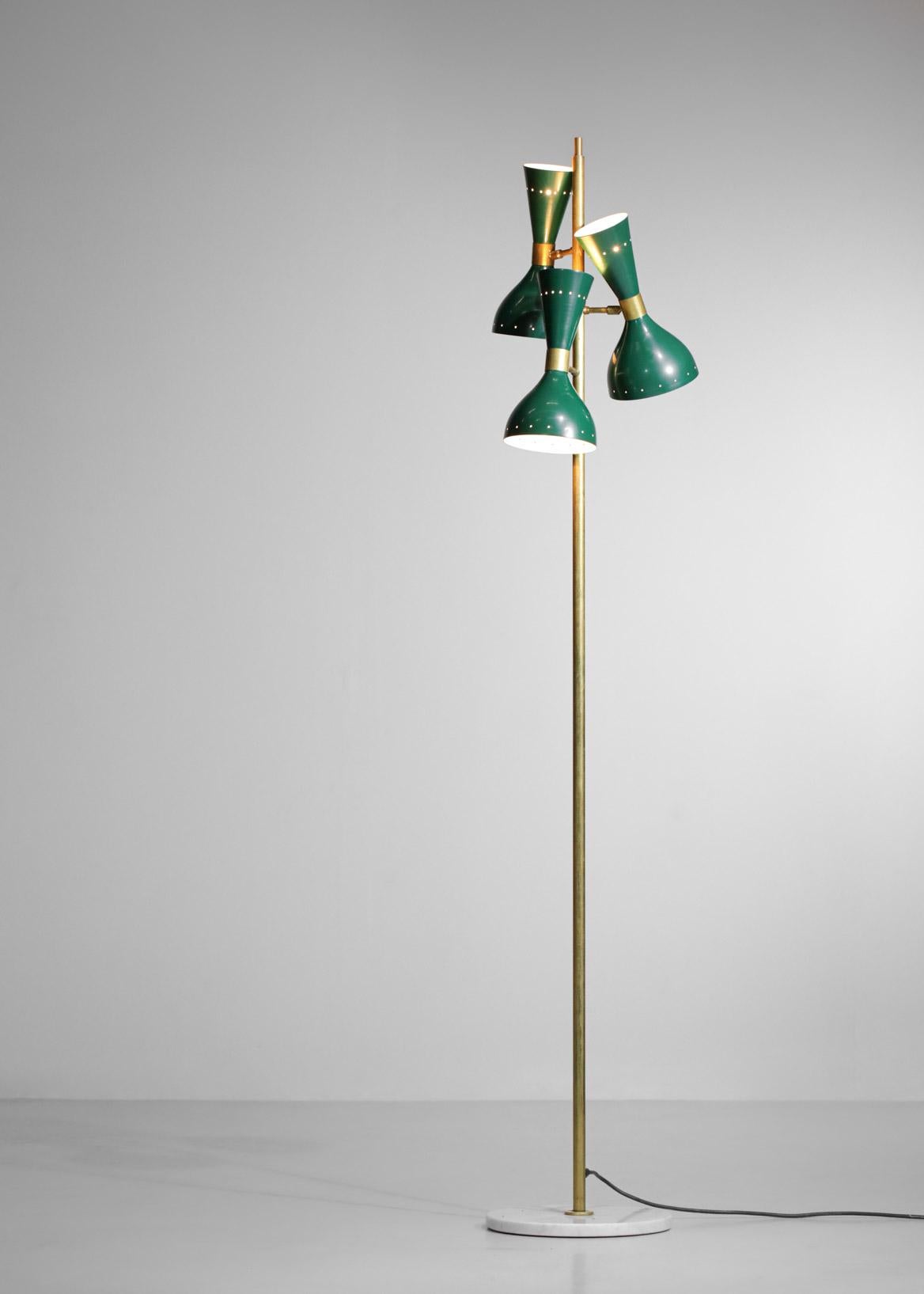 Italian Modern Brass Floor Lamp 3 Green Stilnovo Vintage Design Spots Gira ML135 For Sale 2