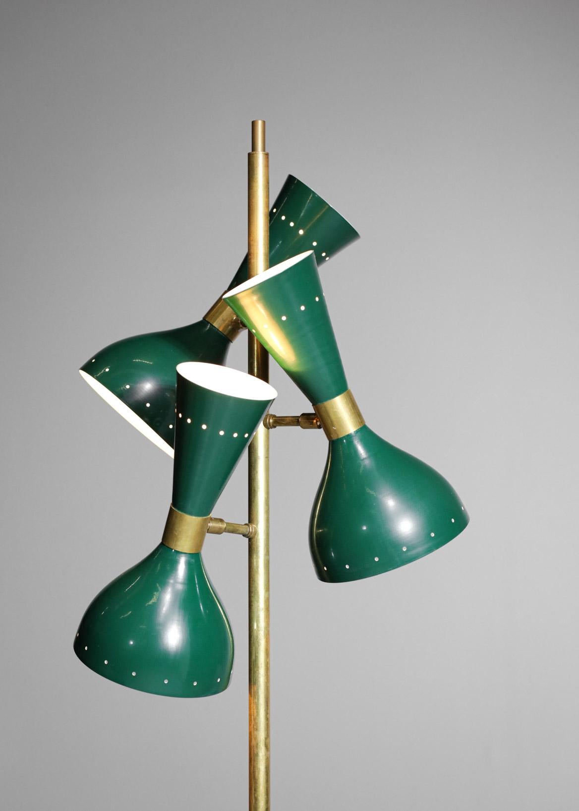 Italian Modern Brass Floor Lamp 3 Green Stilnovo Vintage Design Spots Gira ML135 For Sale 3