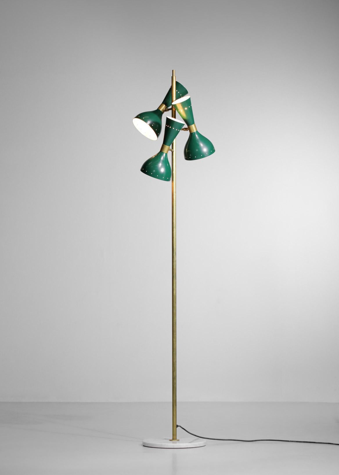 Mid-Century Modern Italian Modern Brass Floor Lamp 3 Green Stilnovo Vintage Design Spots Gira ML135 For Sale