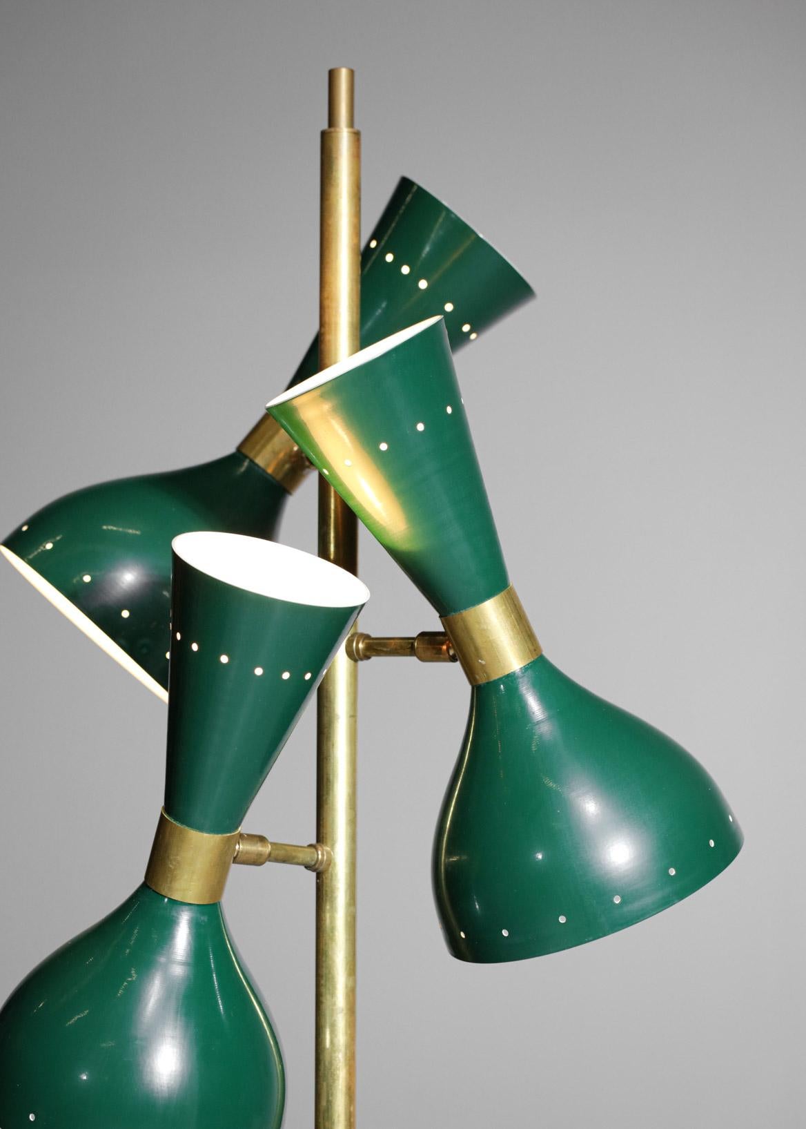 Metal Italian Modern Brass Floor Lamp 3 Green Stilnovo Vintage Design Spots Gira ML135 For Sale