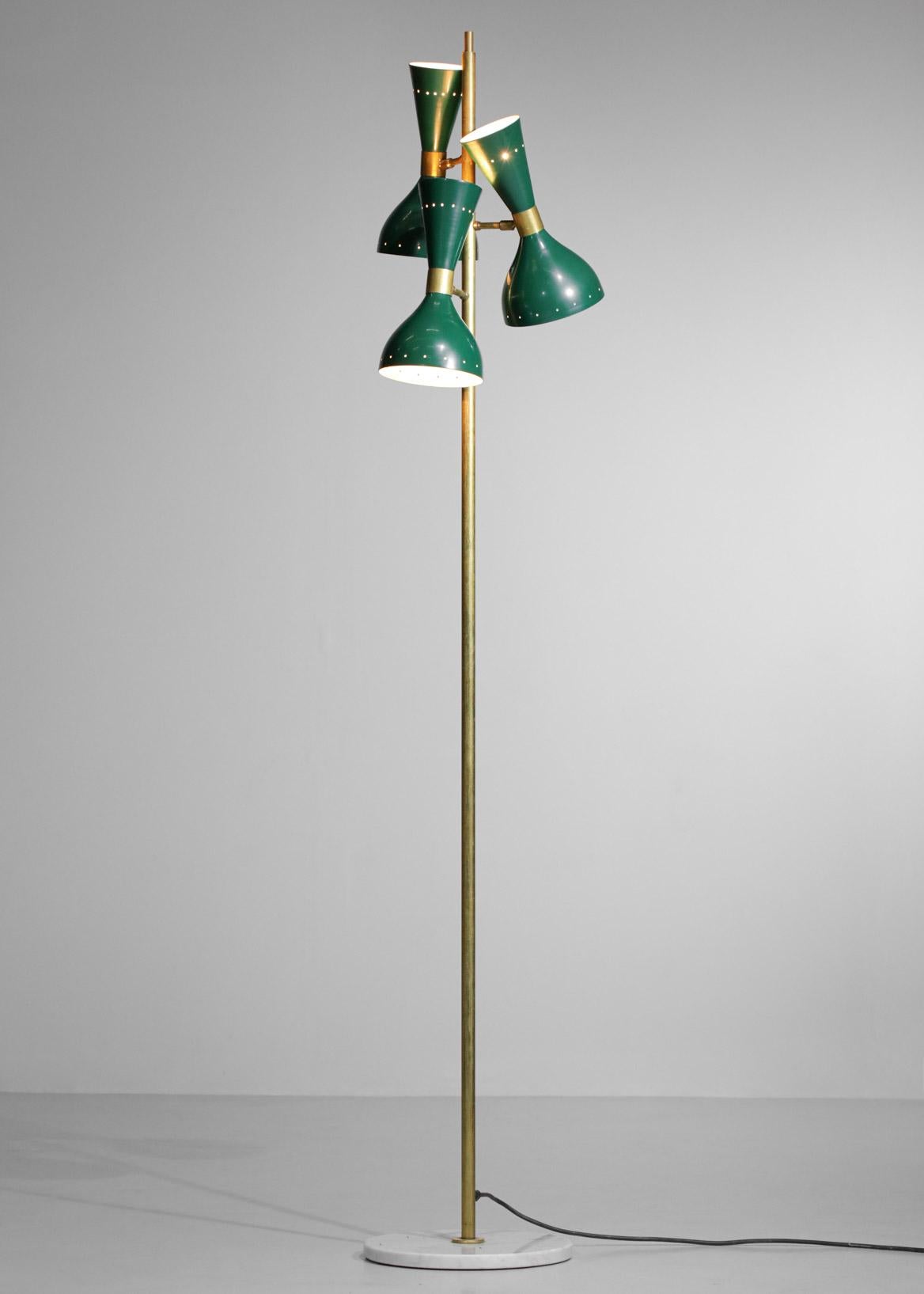 Italian Modern Brass Floor Lamp 3 Green Stilnovo Vintage Design Spots Gira ML135 For Sale 1