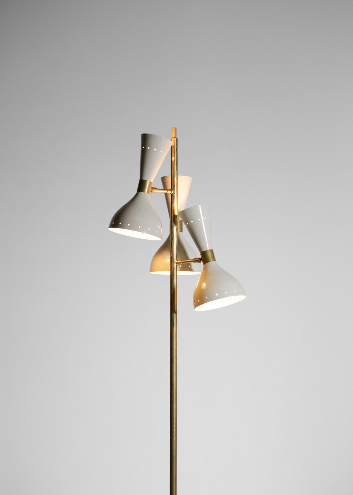 Italian Modern Brass Floor Lamp 3 White Stilnovo Vintage Design Spots Gira ML135 For Sale 2