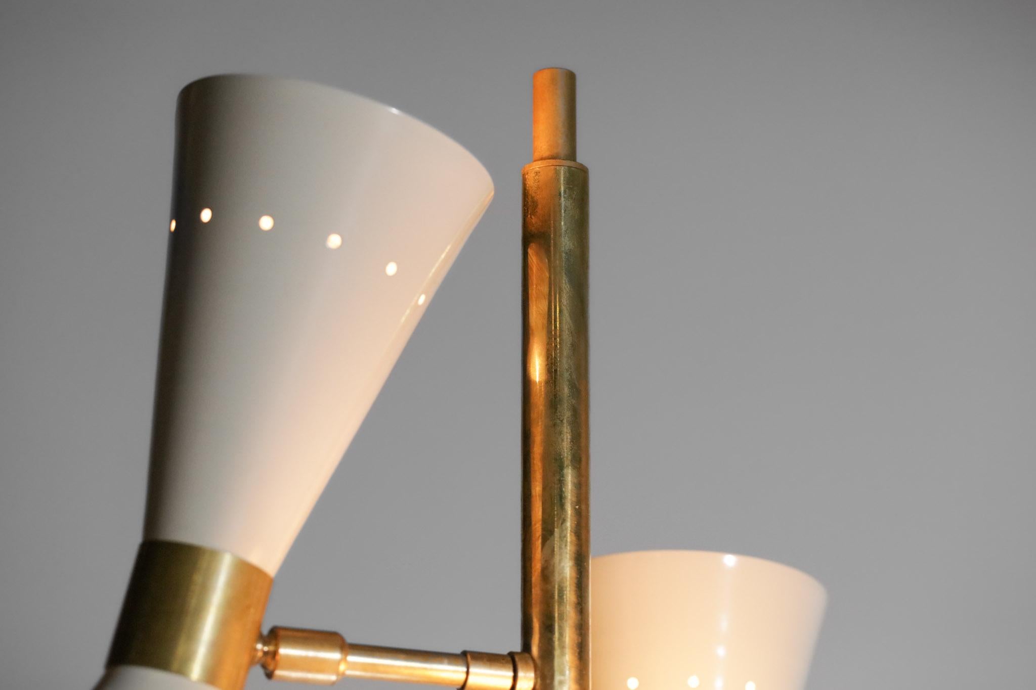 Italian Modern Brass Floor Lamp 3 White Stilnovo Vintage Design Spots Gira ML135 For Sale 1