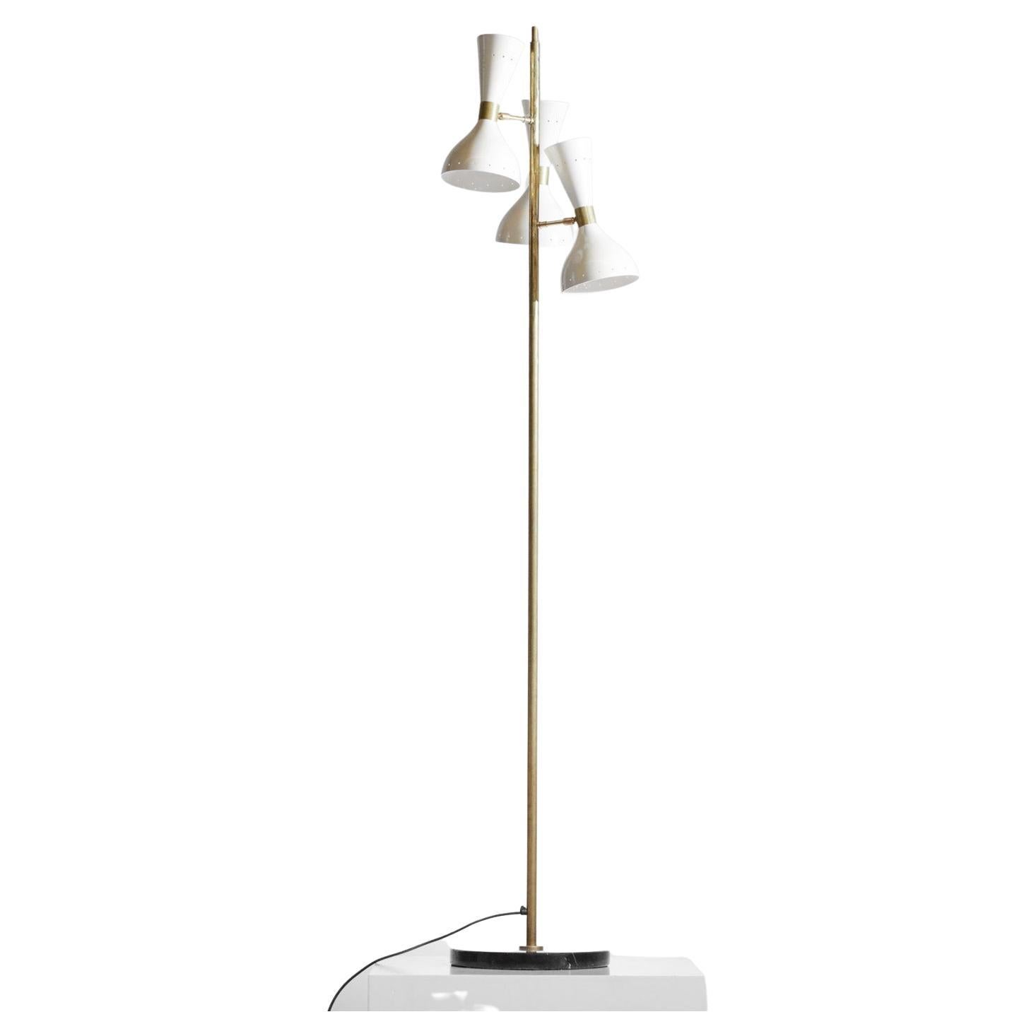Italian Modern Brass Floor Lamp 3 White Stilnovo Vintage Design Spots Gira ML135 For Sale